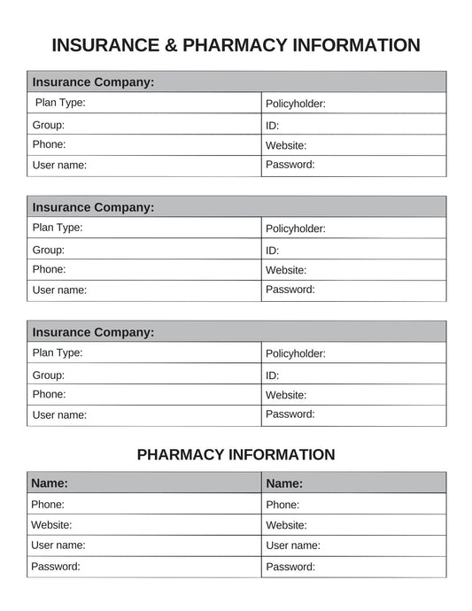 Insurance & Pharmacy Information Sheet