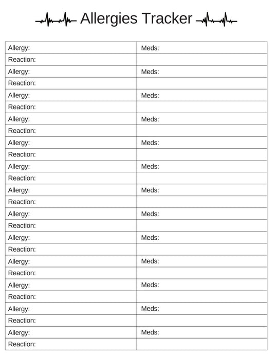 Allergies Tracker Sheet