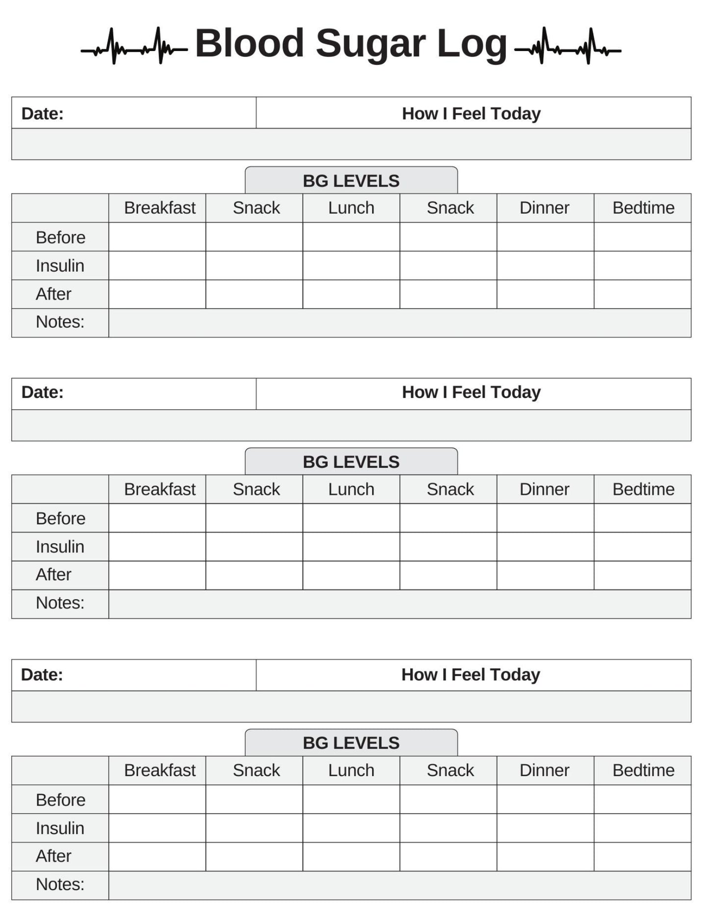 Blood Sugar Log Sheet