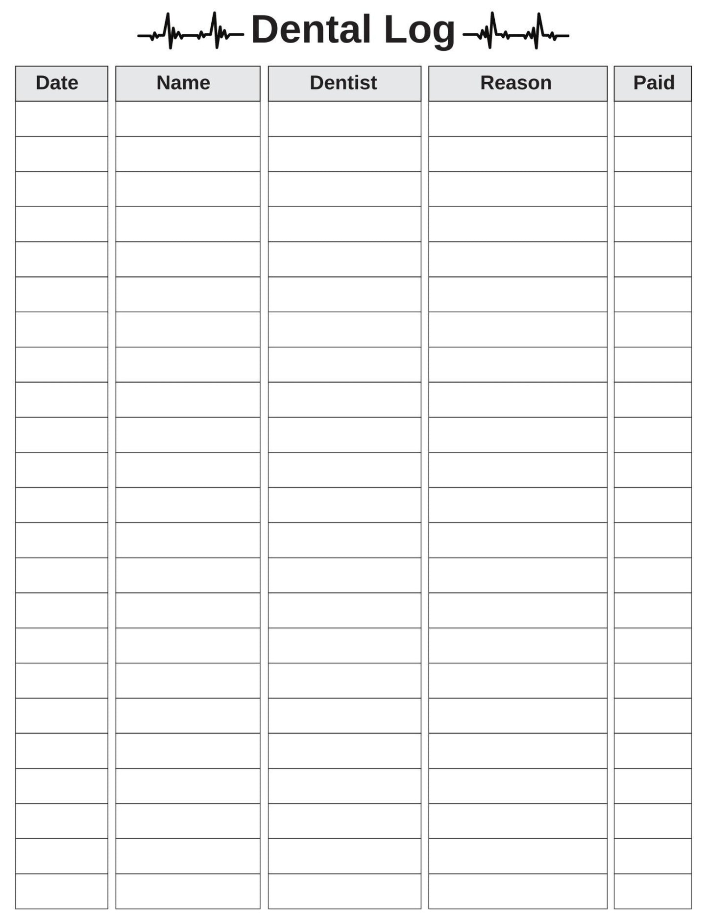 Dental Log Sheet