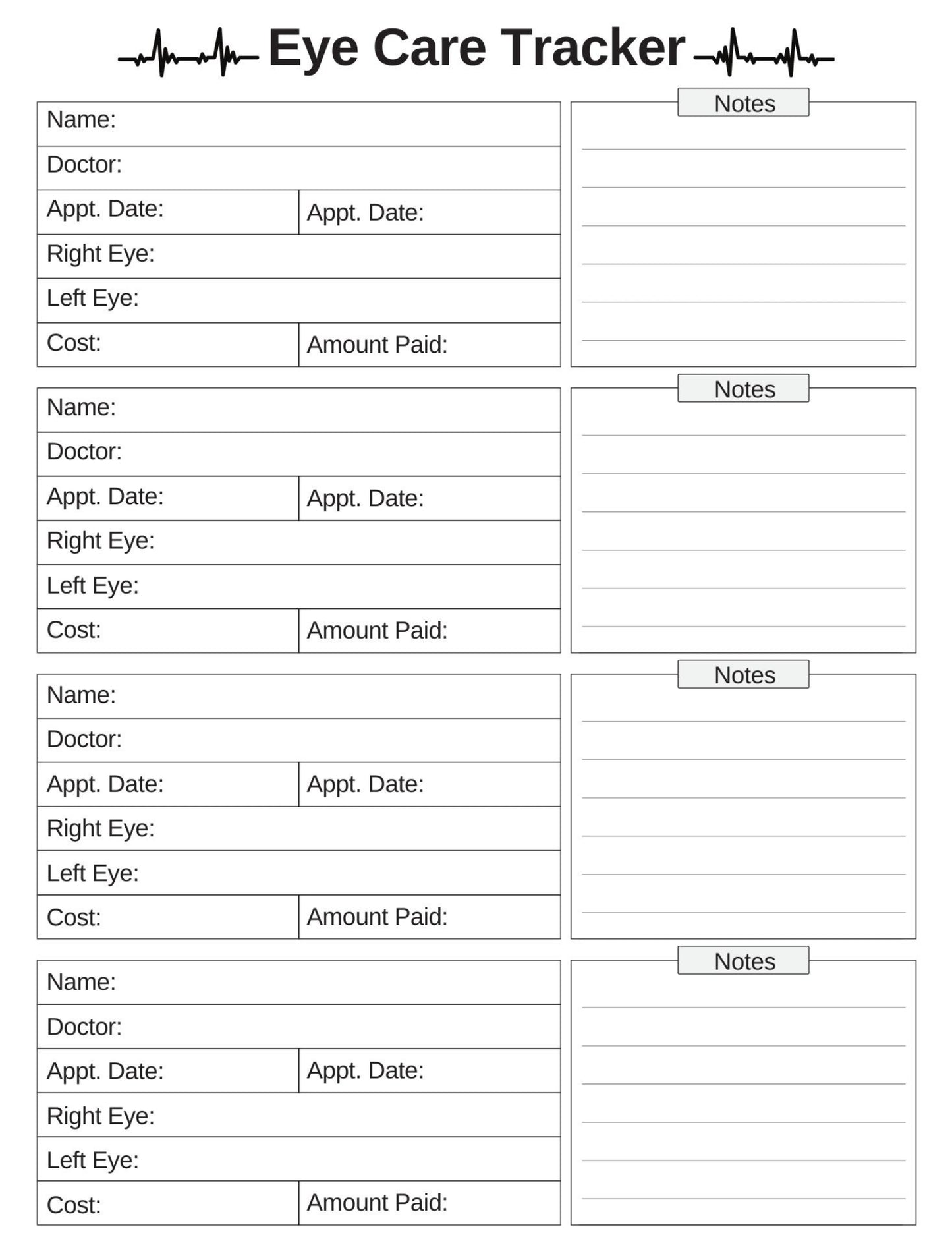 Eye Care Tracker Sheet