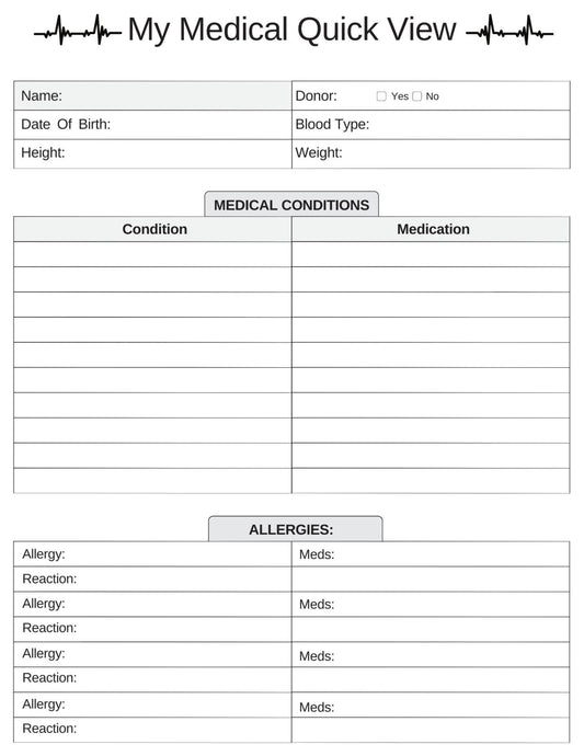 Medical Quick View Sheet