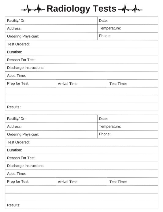 Radiology Tests Sheet