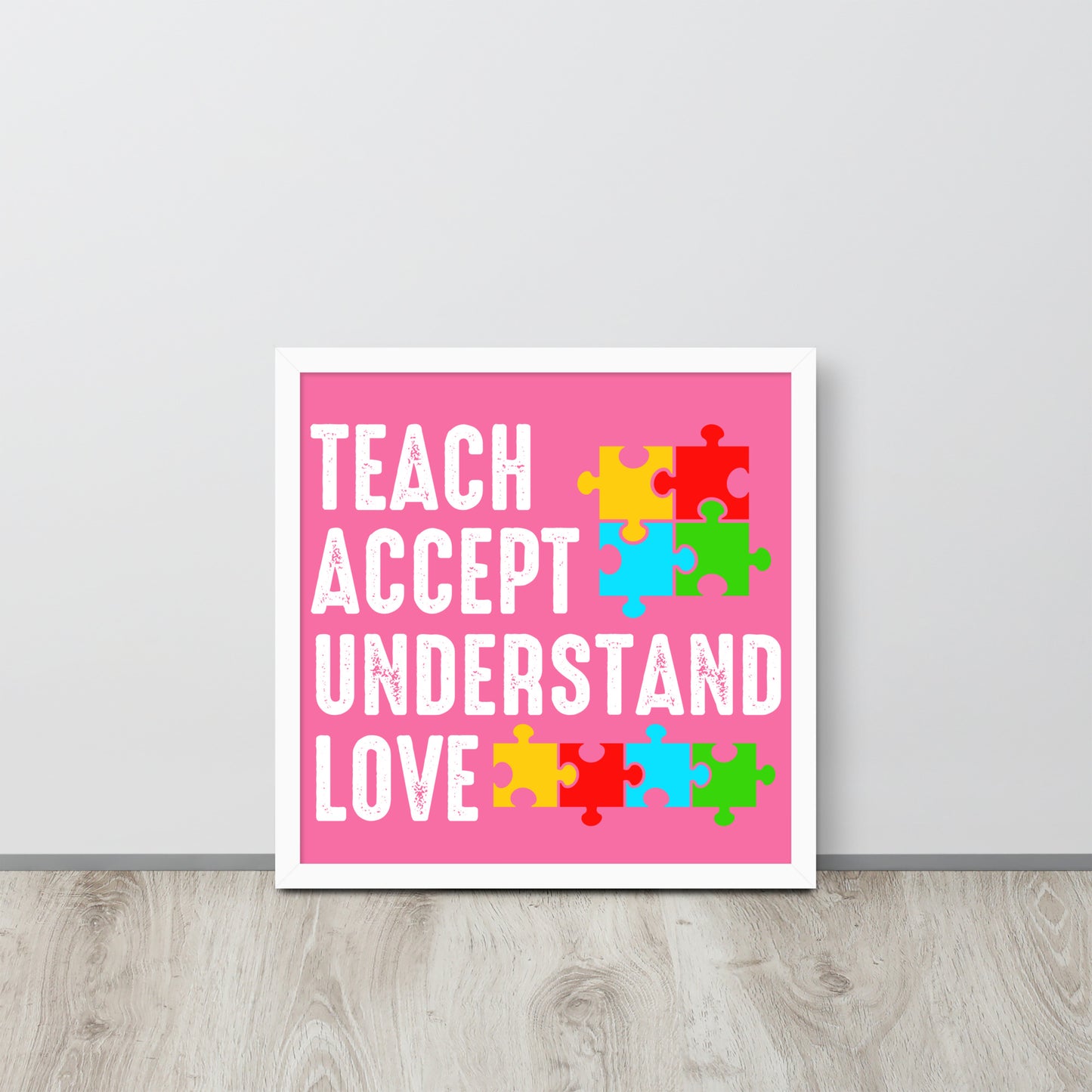 Autism Acceptance Together Wooden Framed Quality Print