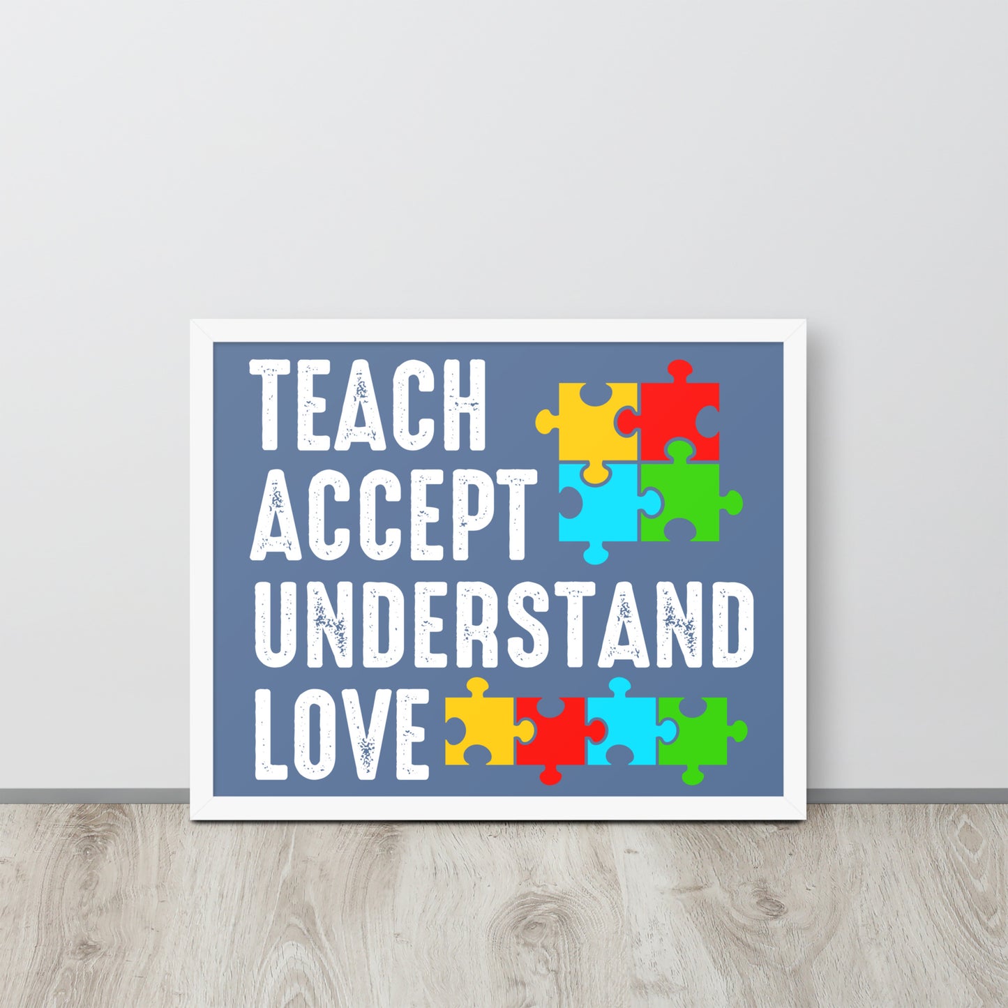 Autism Acceptance Together Wooden Framed Quality Print