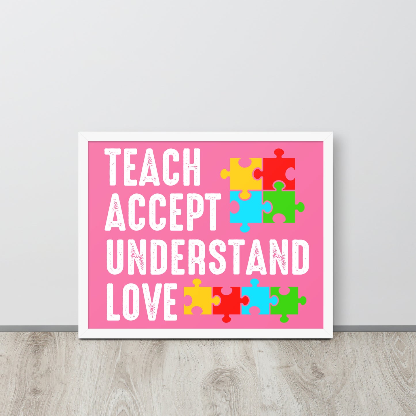 Autism Acceptance Together Wooden Framed Quality Print