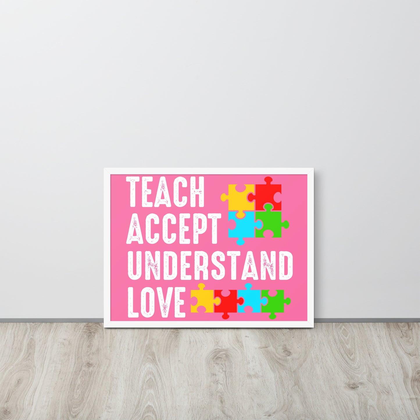 Autism Acceptance Together Wooden Framed Quality Print