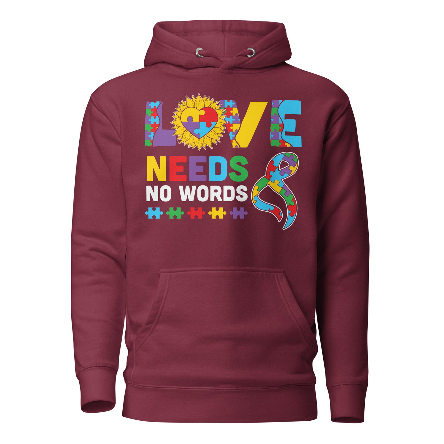 Love Need No Words Autism Acceptance Quality Cotton Heritage Adult Hoodie