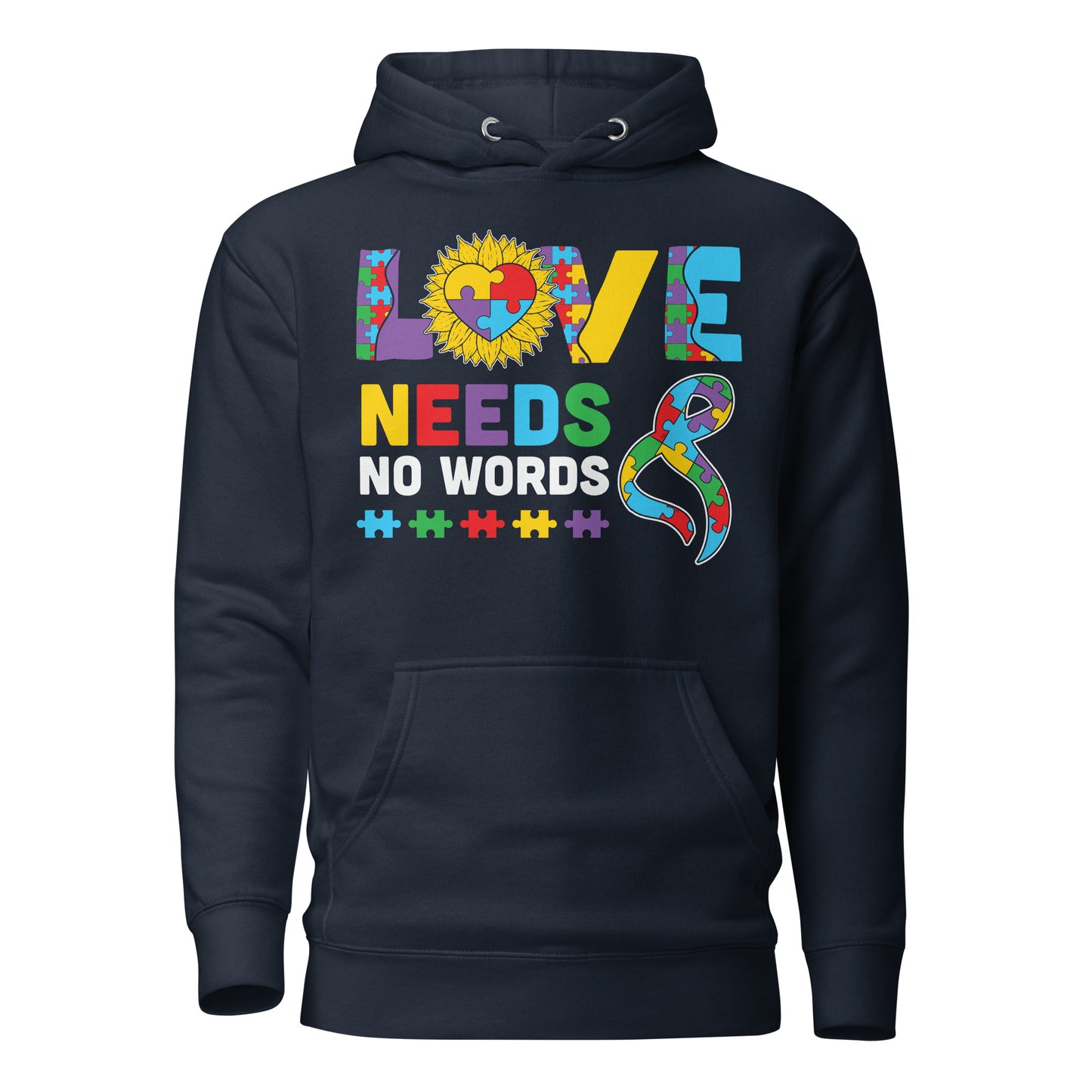 Love Need No Words Autism Acceptance Quality Cotton Heritage Adult Hoodie