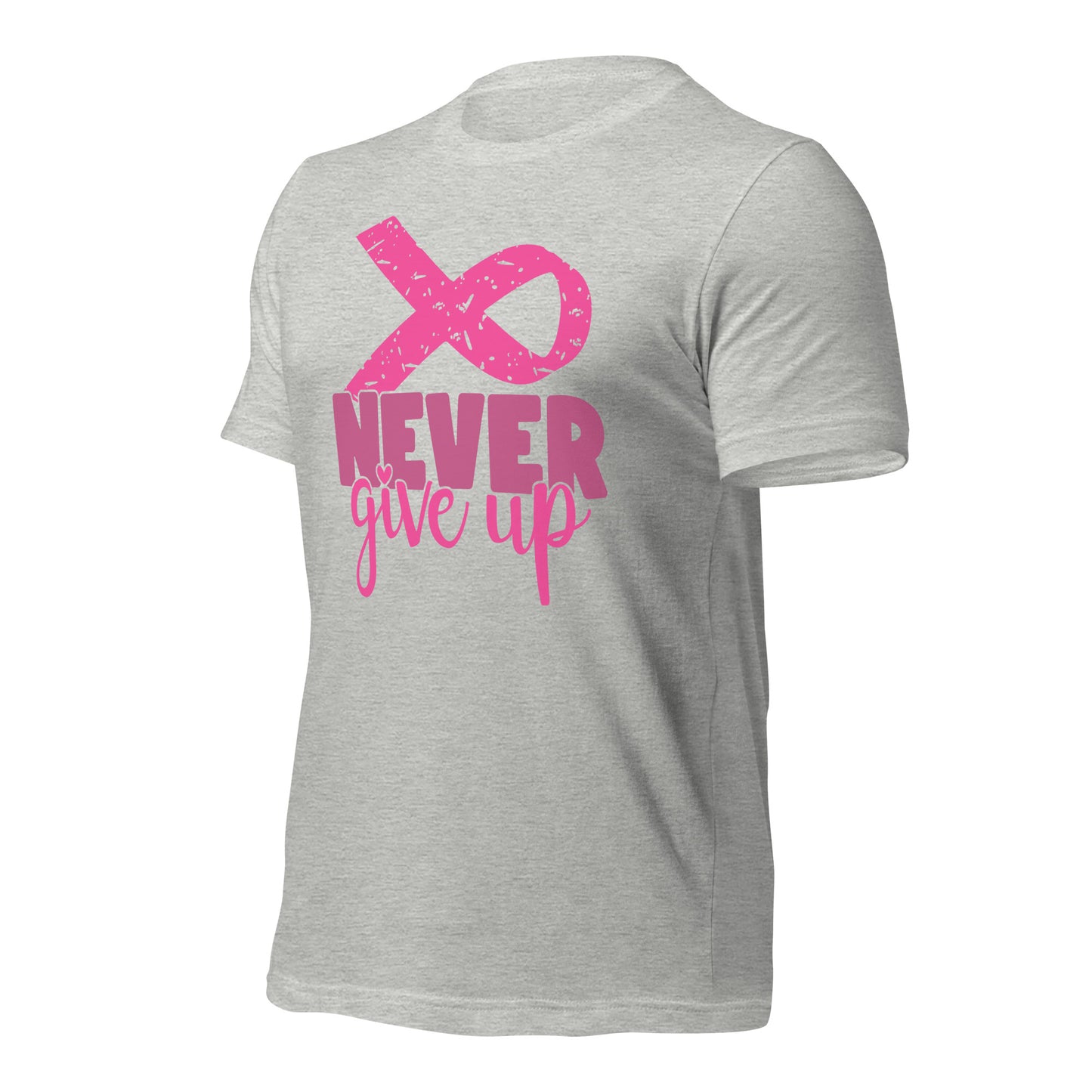 Never Give Up Breast Cancer Awareness Ribbon Bella Canvas Adult T-Shirt