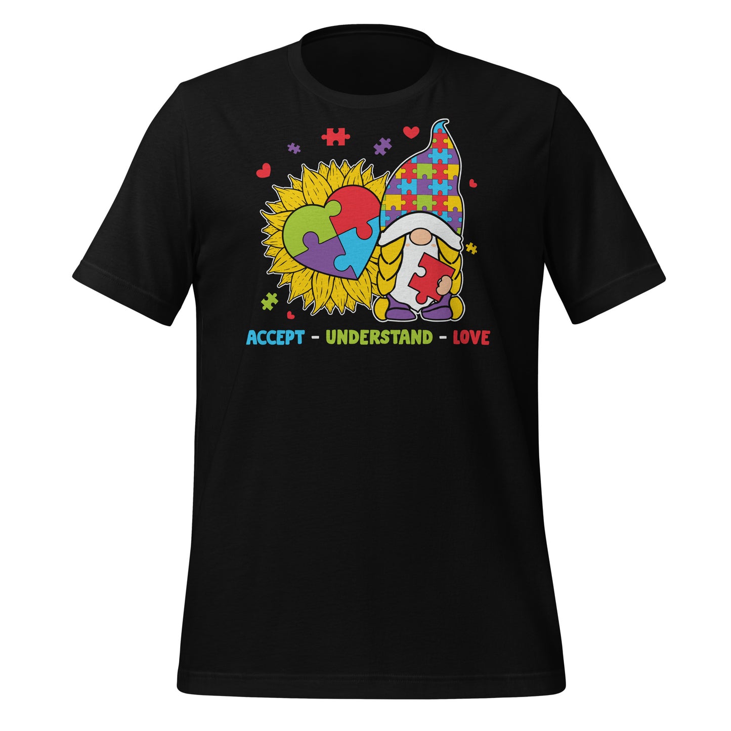 Autism Gnome Accept Understand Love Quality Cotton Bella Canvas Adult T-Shirt