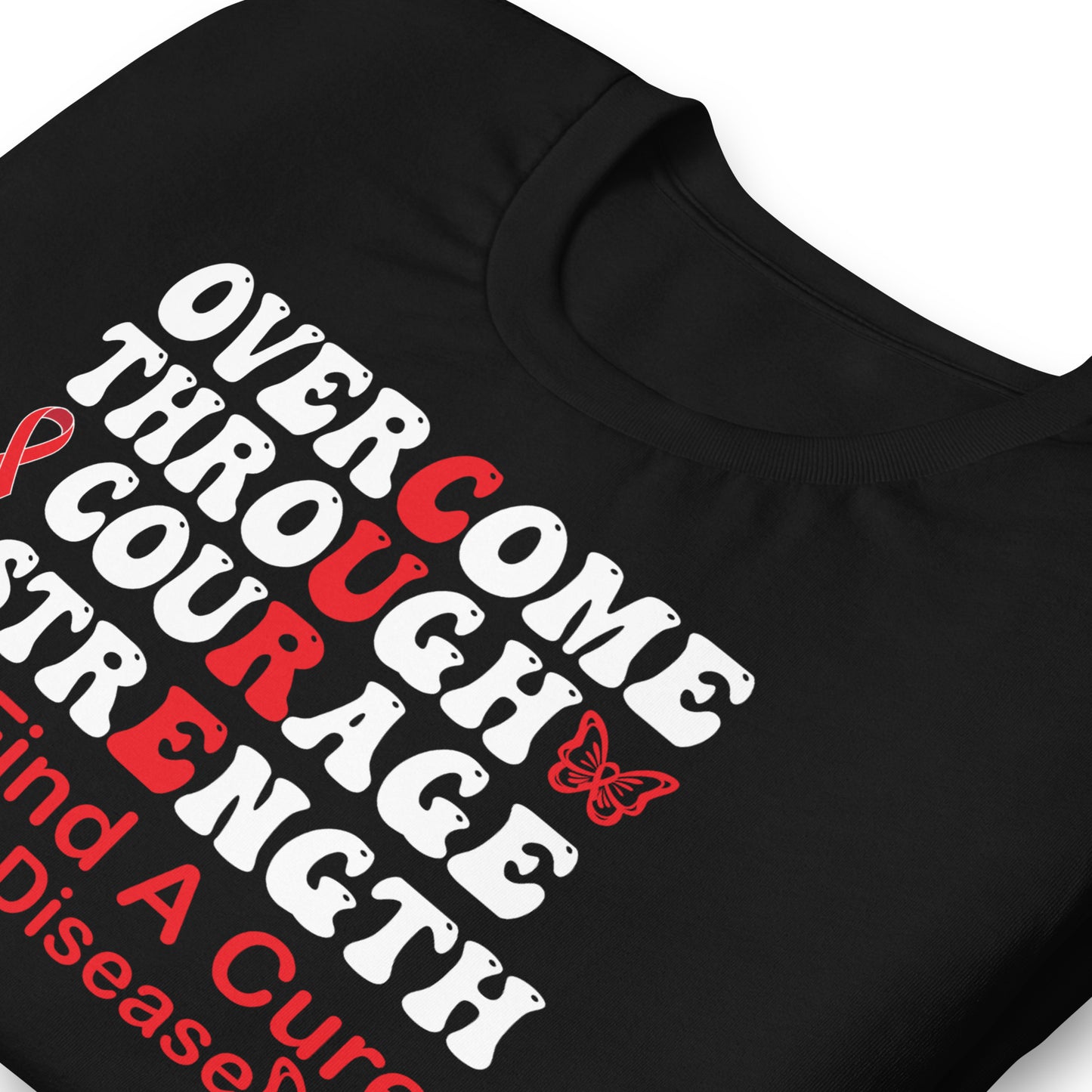 Overcome Through Courage and Strength Heart Disease Awareness Quality Cotton Bella Canvas Adult T-Shirt