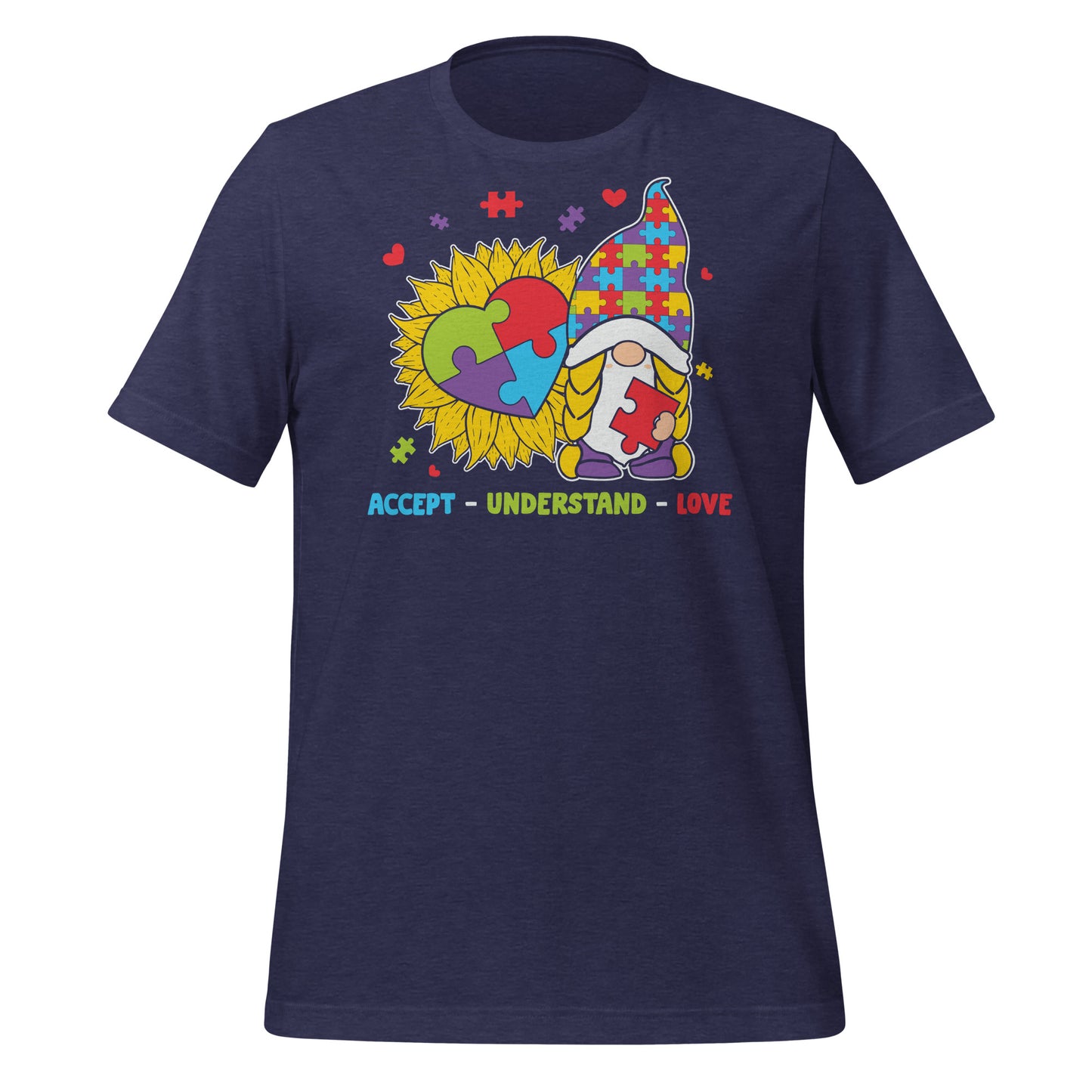 Autism Gnome Accept Understand Love Quality Cotton Bella Canvas Adult T-Shirt