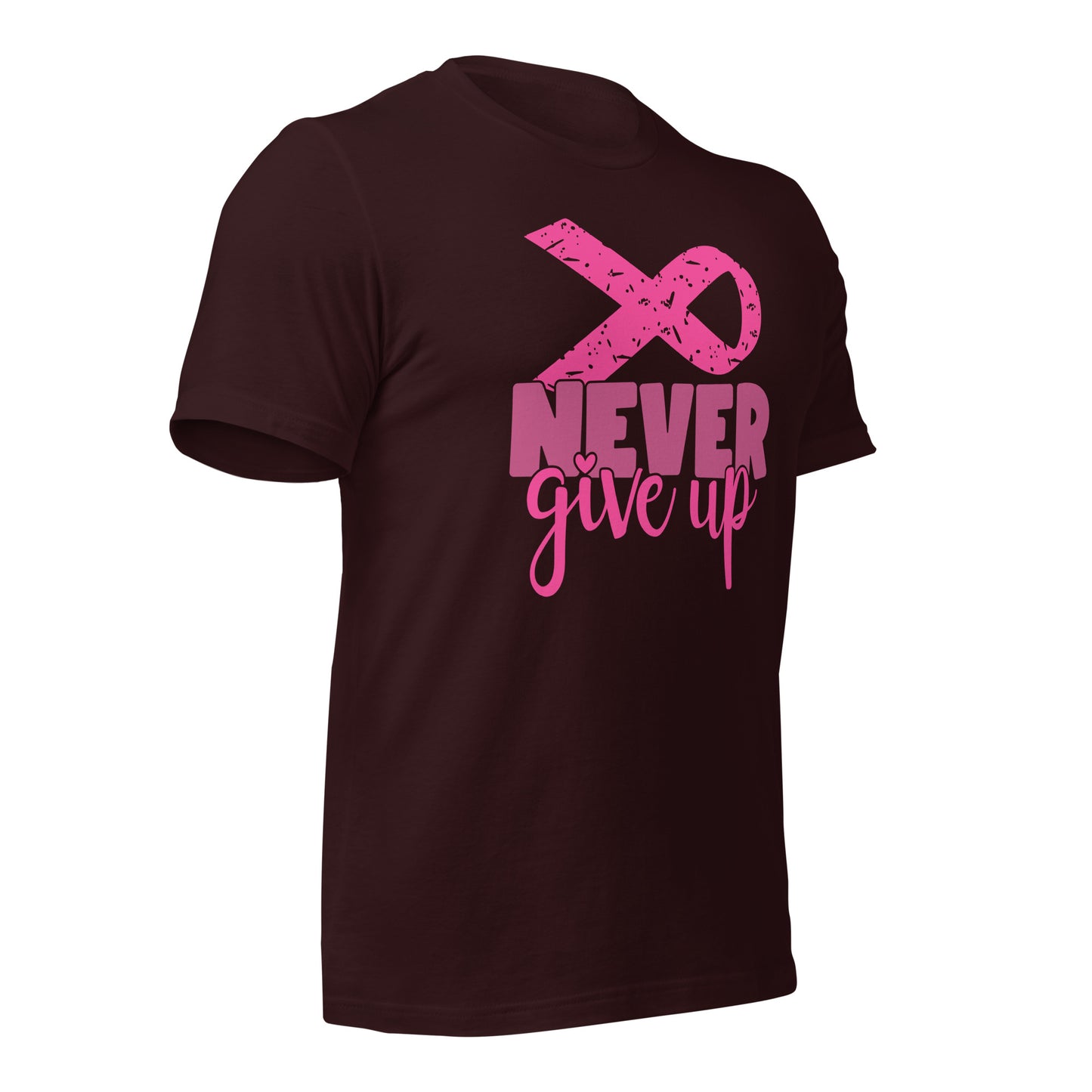 Never Give Up Breast Cancer Awareness Ribbon Bella Canvas Adult T-Shirt