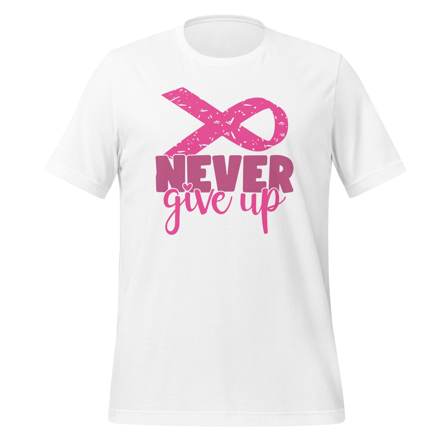 Never Give Up Breast Cancer Awareness Ribbon Bella Canvas Adult T-Shirt
