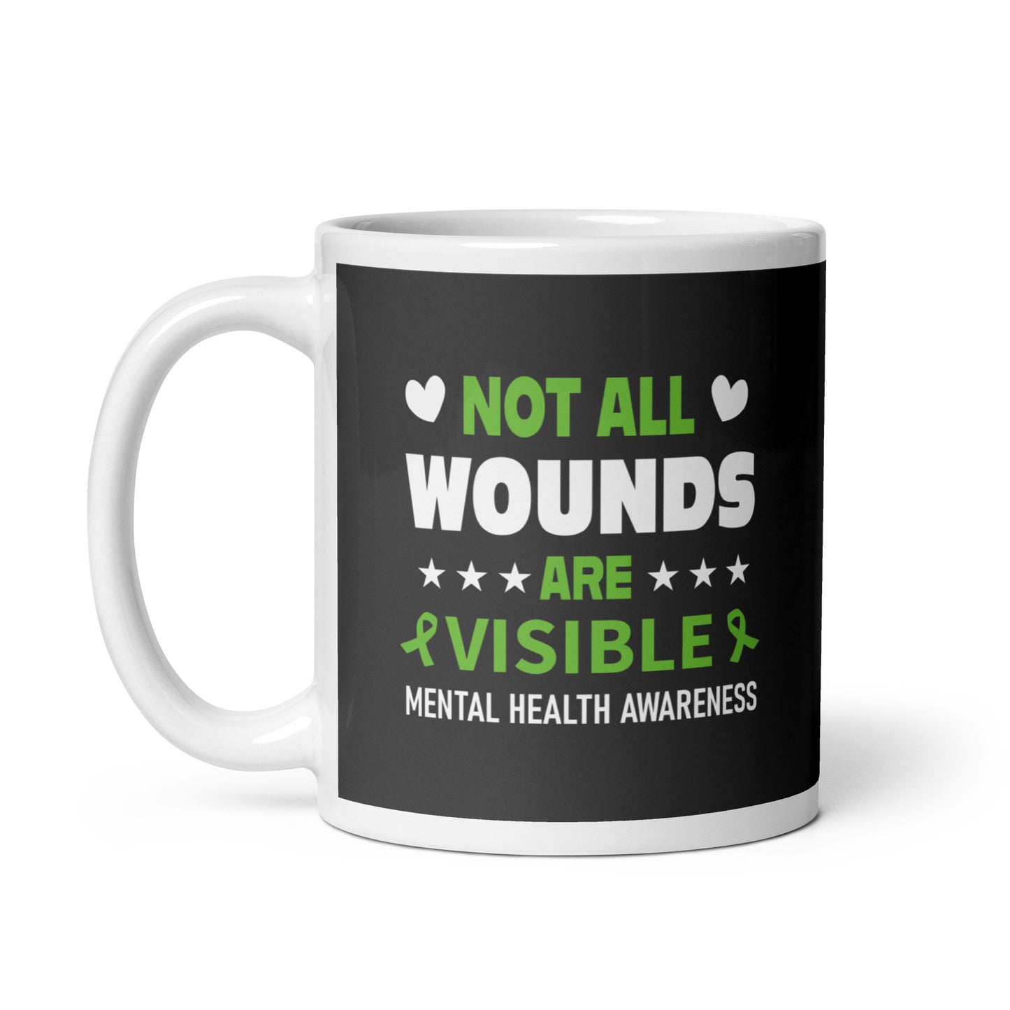 Not All Wounds Are Visible Metal Health Awareness White Ceramic Coffee Mug