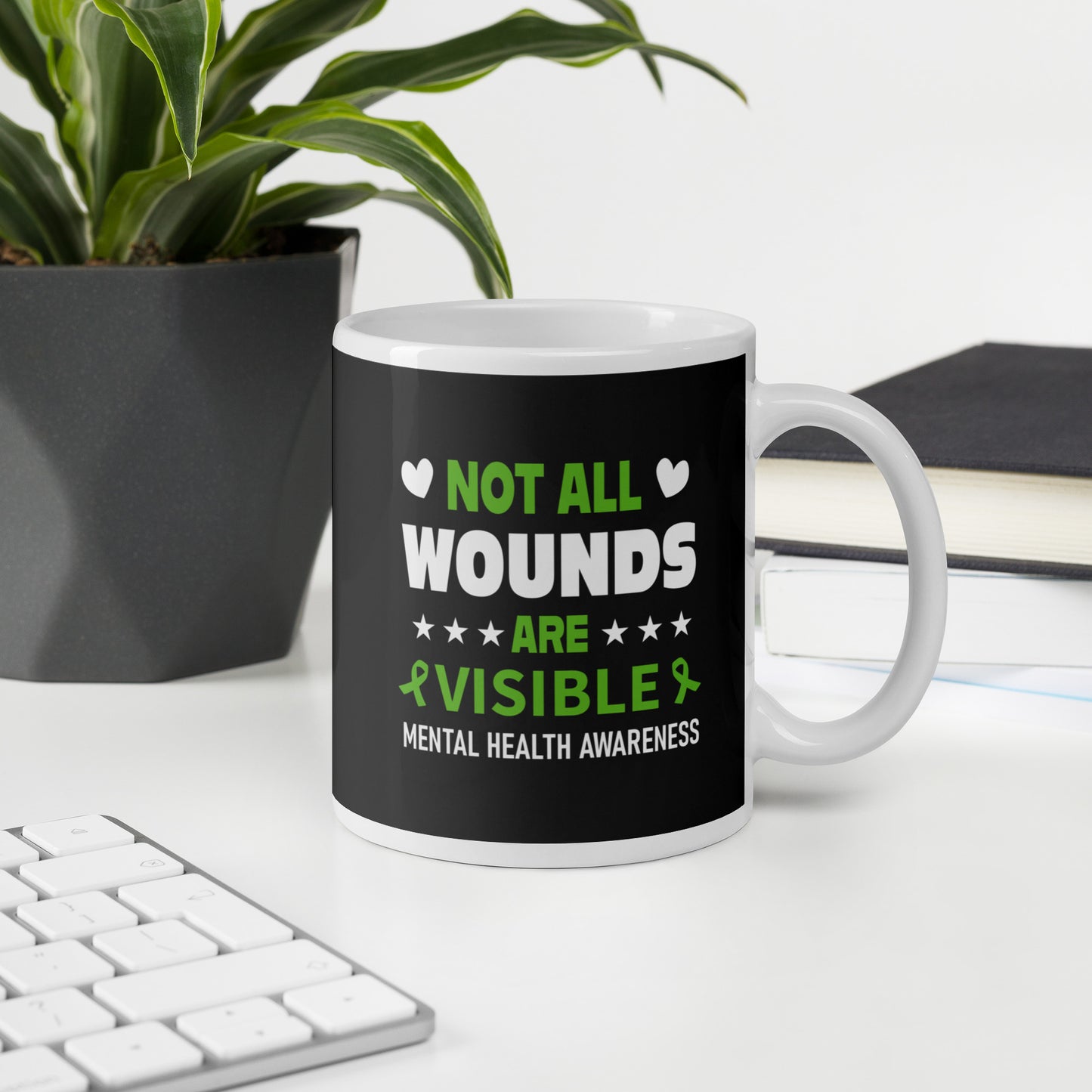 Not All Wounds Are Visible Metal Health Awareness White Ceramic Coffee Mug