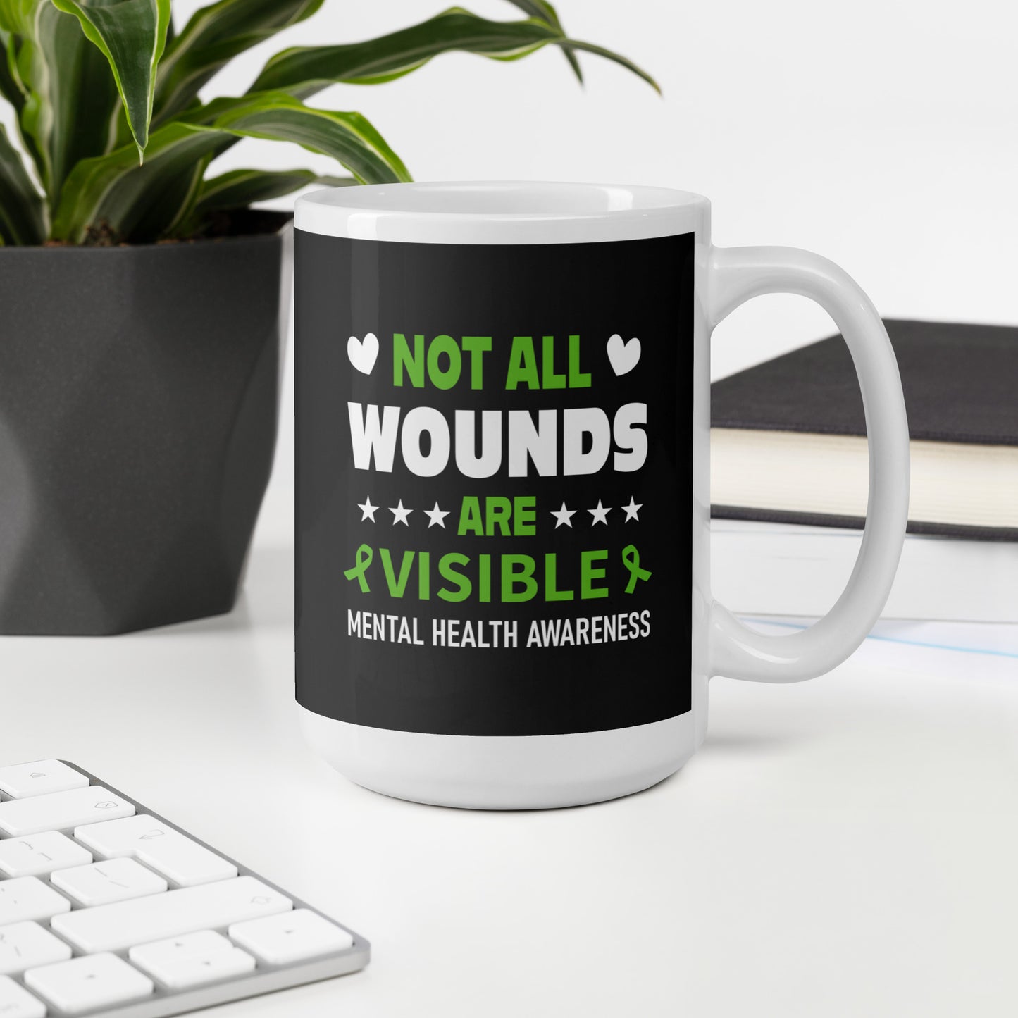 Not All Wounds Are Visible Metal Health Awareness White Ceramic Coffee Mug