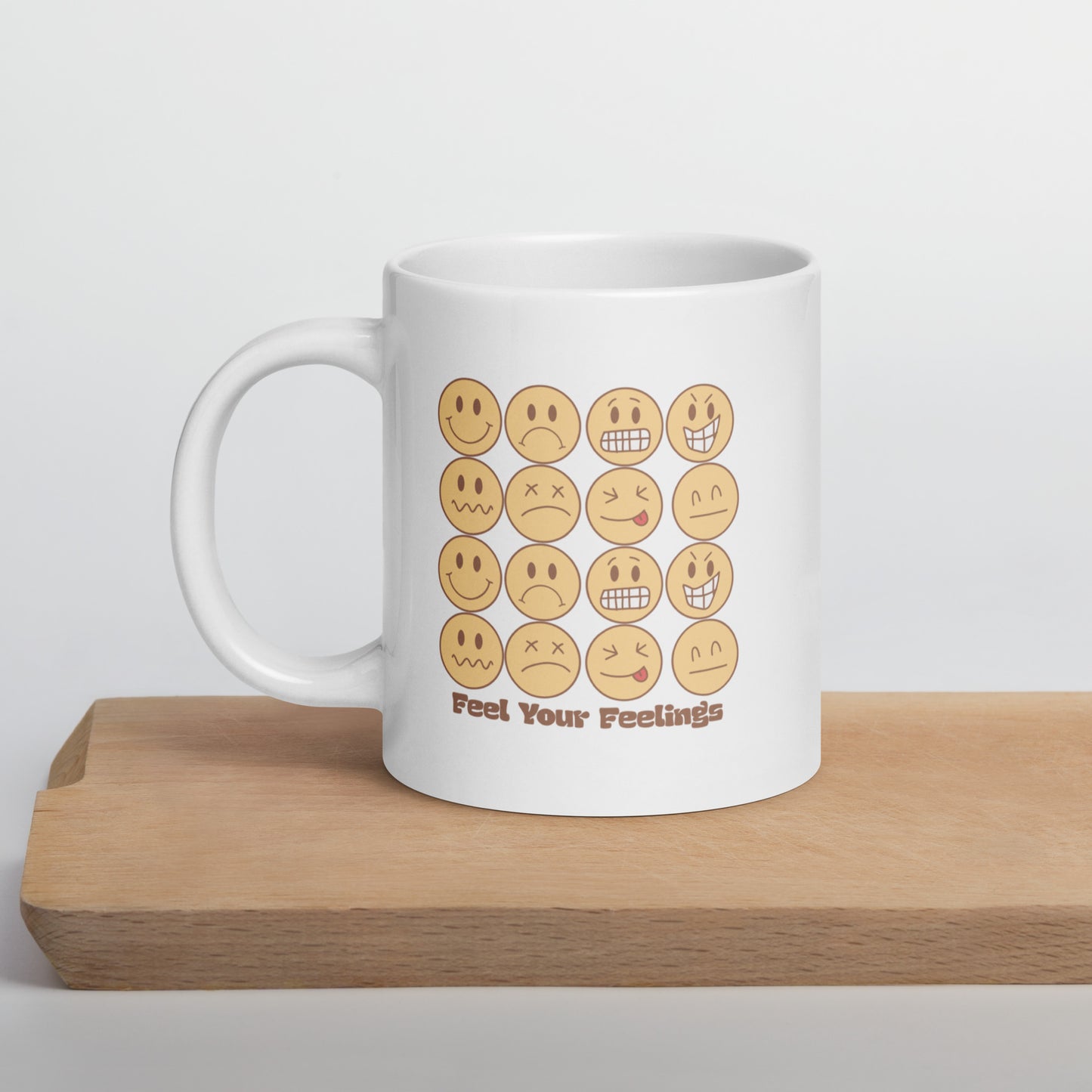 Feel Your Feelings Emojis White Ceramic Coffee Mug