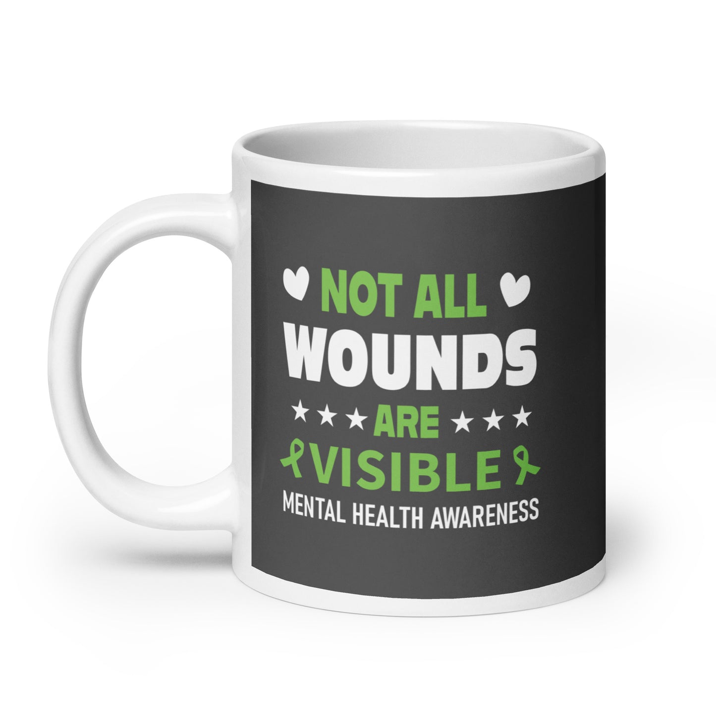 Not All Wounds Are Visible Metal Health Awareness White Ceramic Coffee Mug