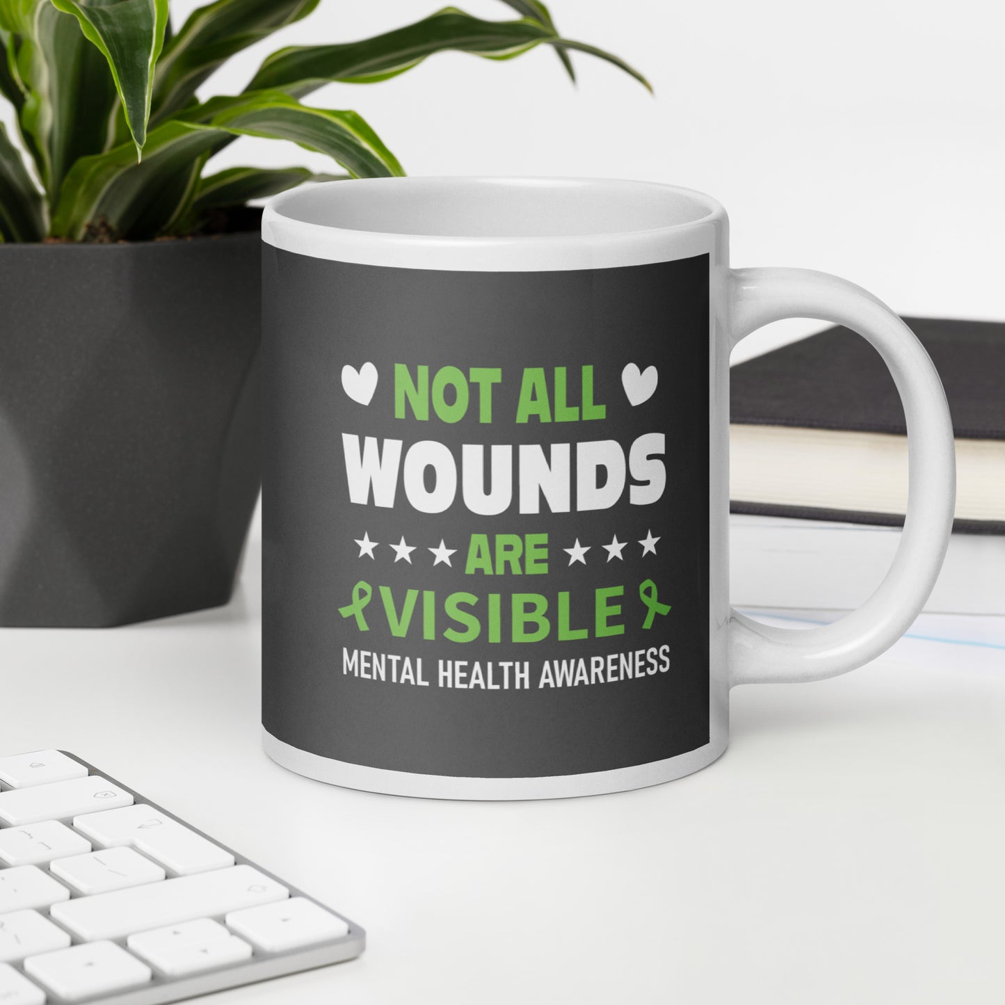 Not All Wounds Are Visible Metal Health Awareness White Ceramic Coffee Mug