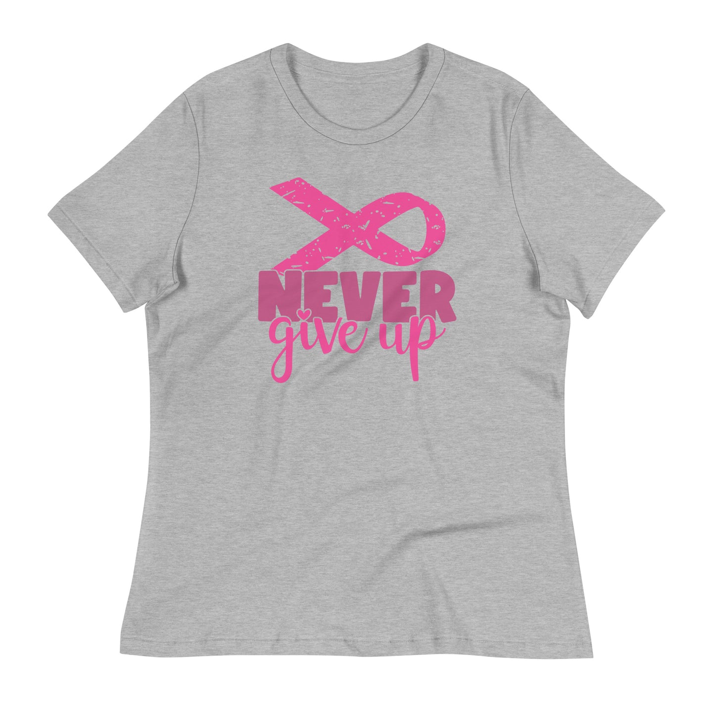 Never Give Up Breast Cancer Awareness Ribbon Bella Canvas Relaxed Women's T-Shirt