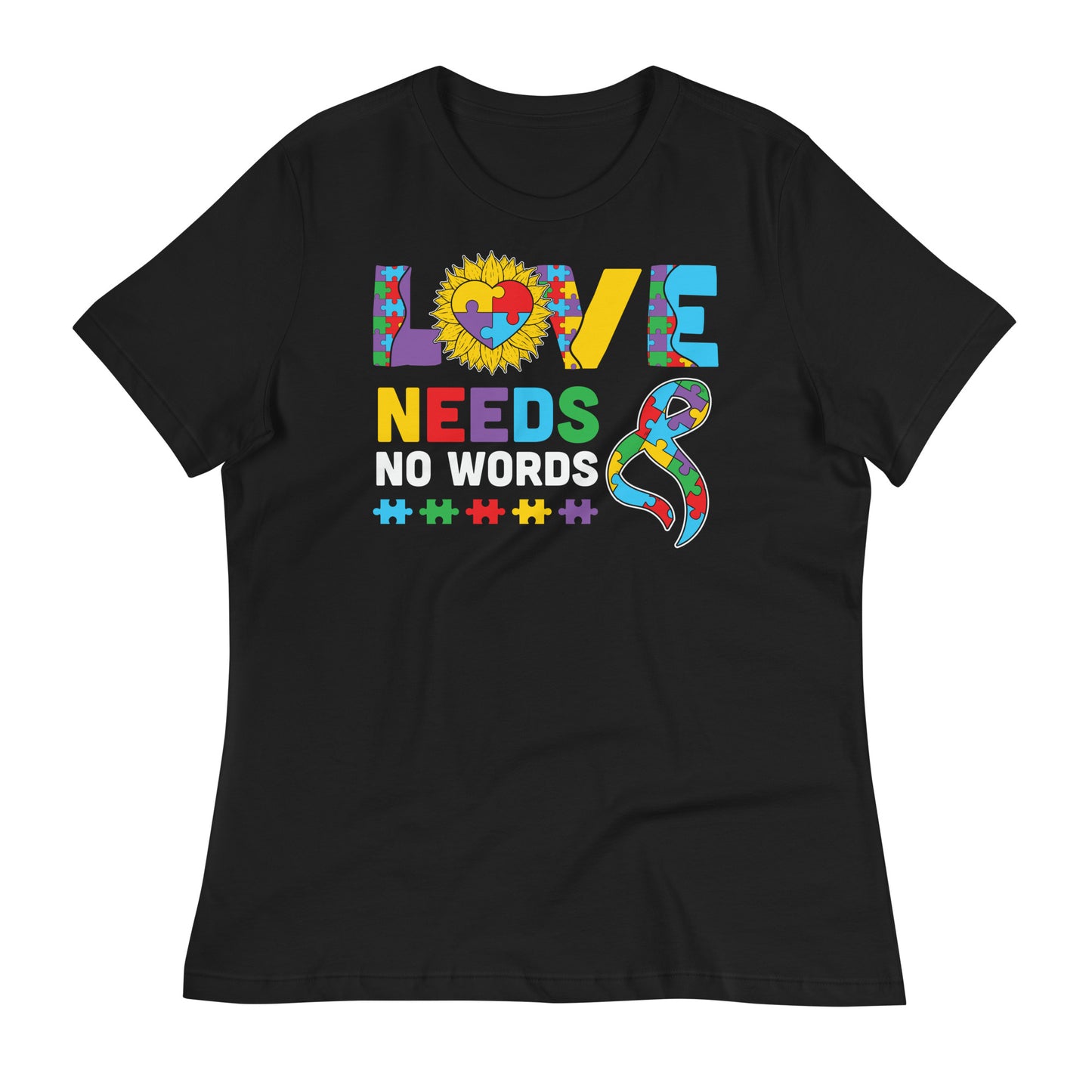 Love Needs No Words Autism Acceptance Bella Canvas Relaxed Women's T-Shirt