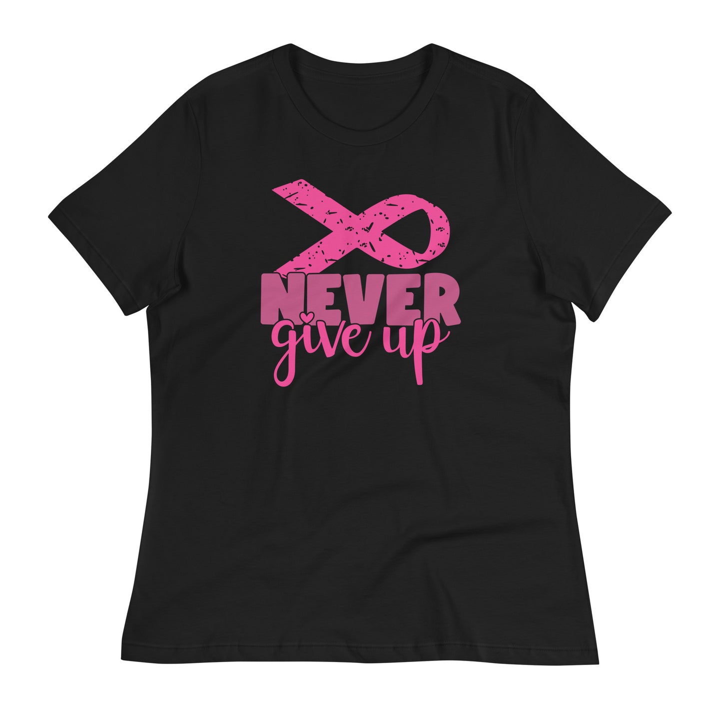 Never Give Up Breast Cancer Awareness Ribbon Bella Canvas Relaxed Women's T-Shirt