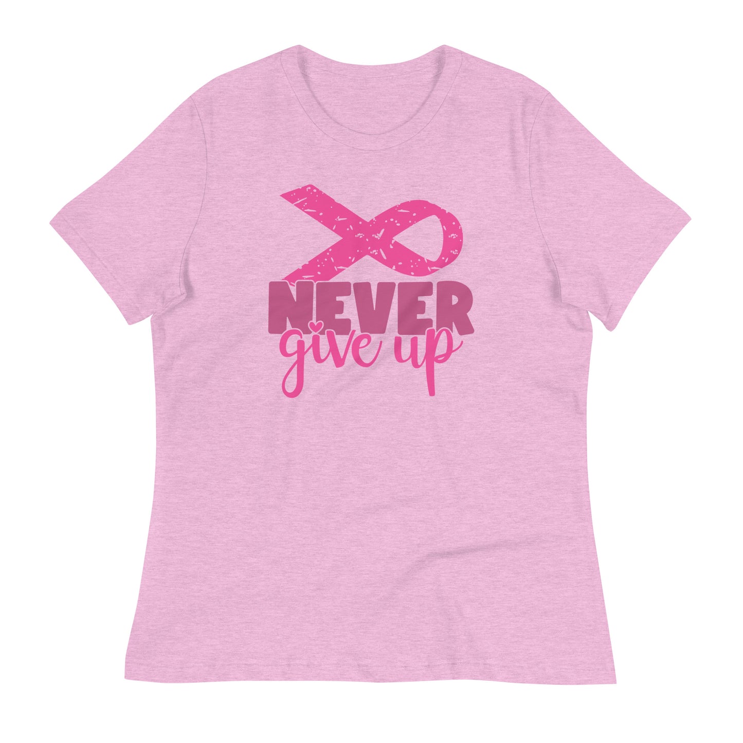 Never Give Up Breast Cancer Awareness Ribbon Bella Canvas Relaxed Women's T-Shirt