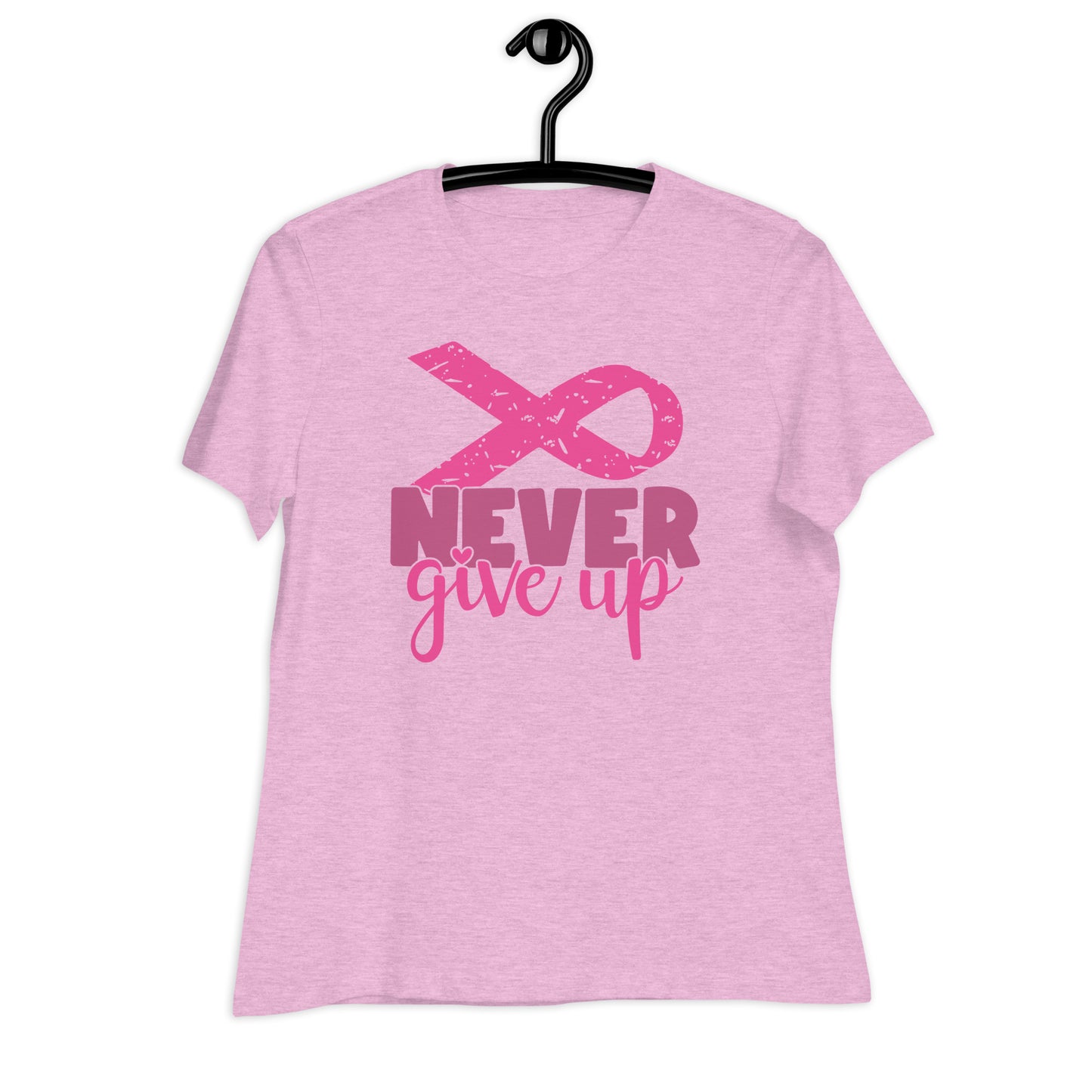 Never Give Up Breast Cancer Awareness Ribbon Bella Canvas Relaxed Women's T-Shirt