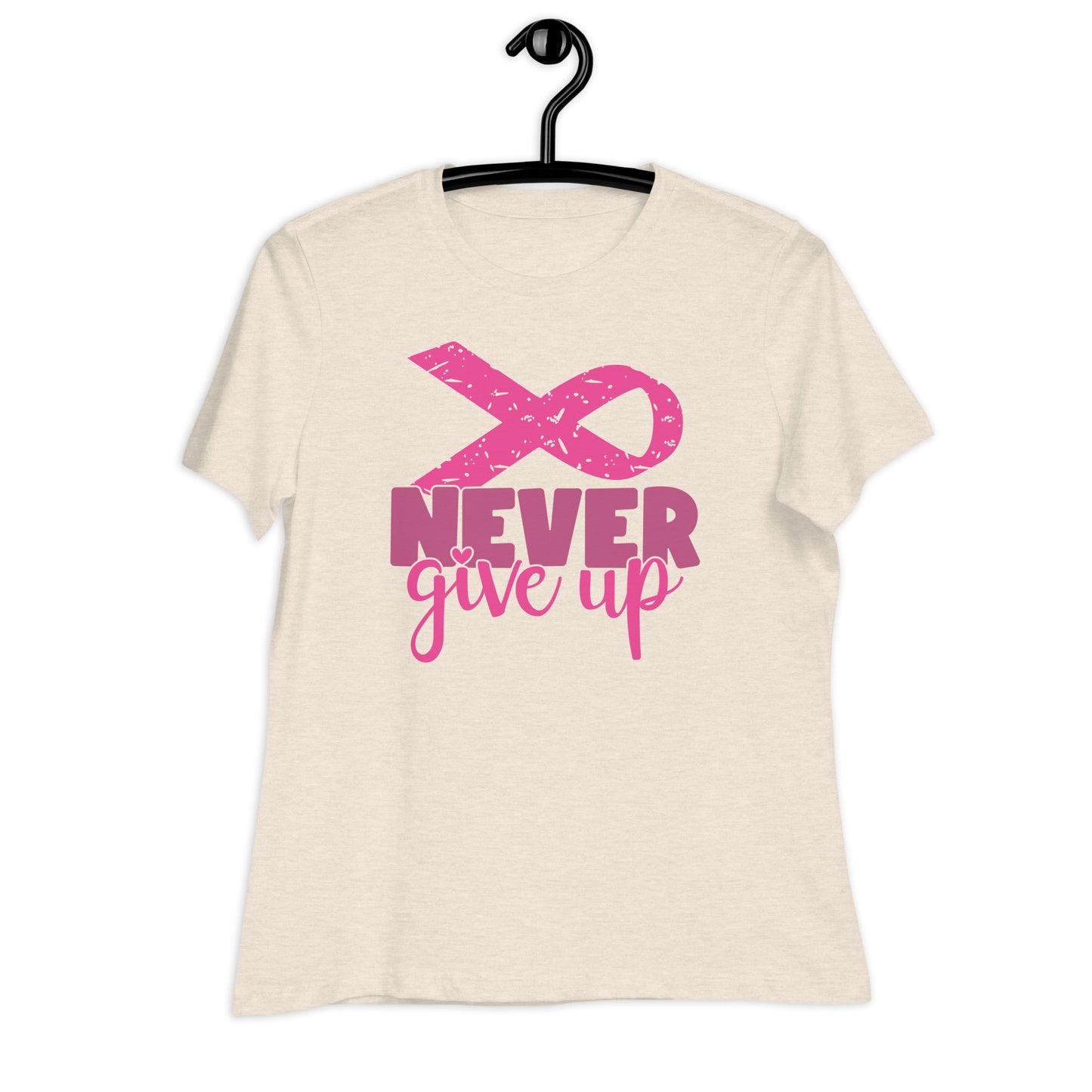 Never Give Up Breast Cancer Awareness Ribbon Bella Canvas Relaxed Women's T-Shirt