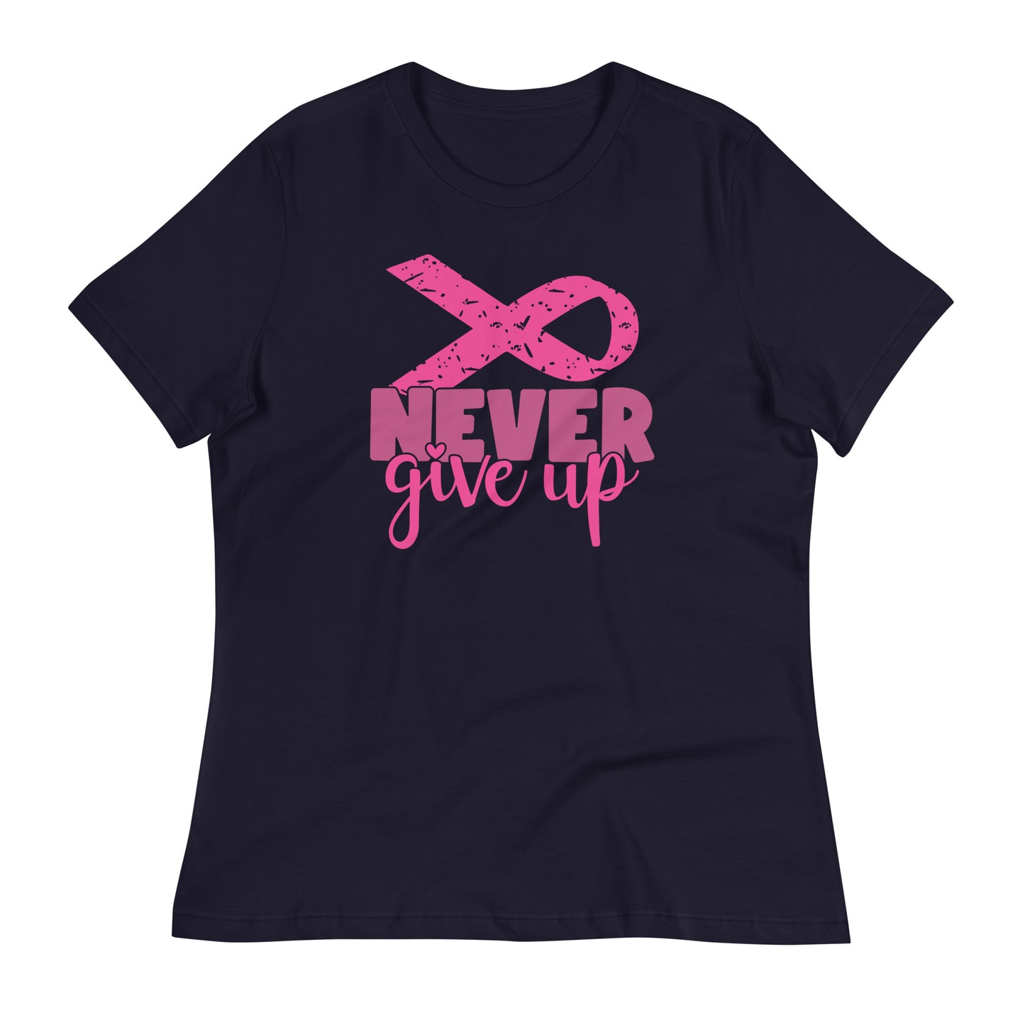 Never Give Up Breast Cancer Awareness Ribbon Bella Canvas Relaxed Women's T-Shirt