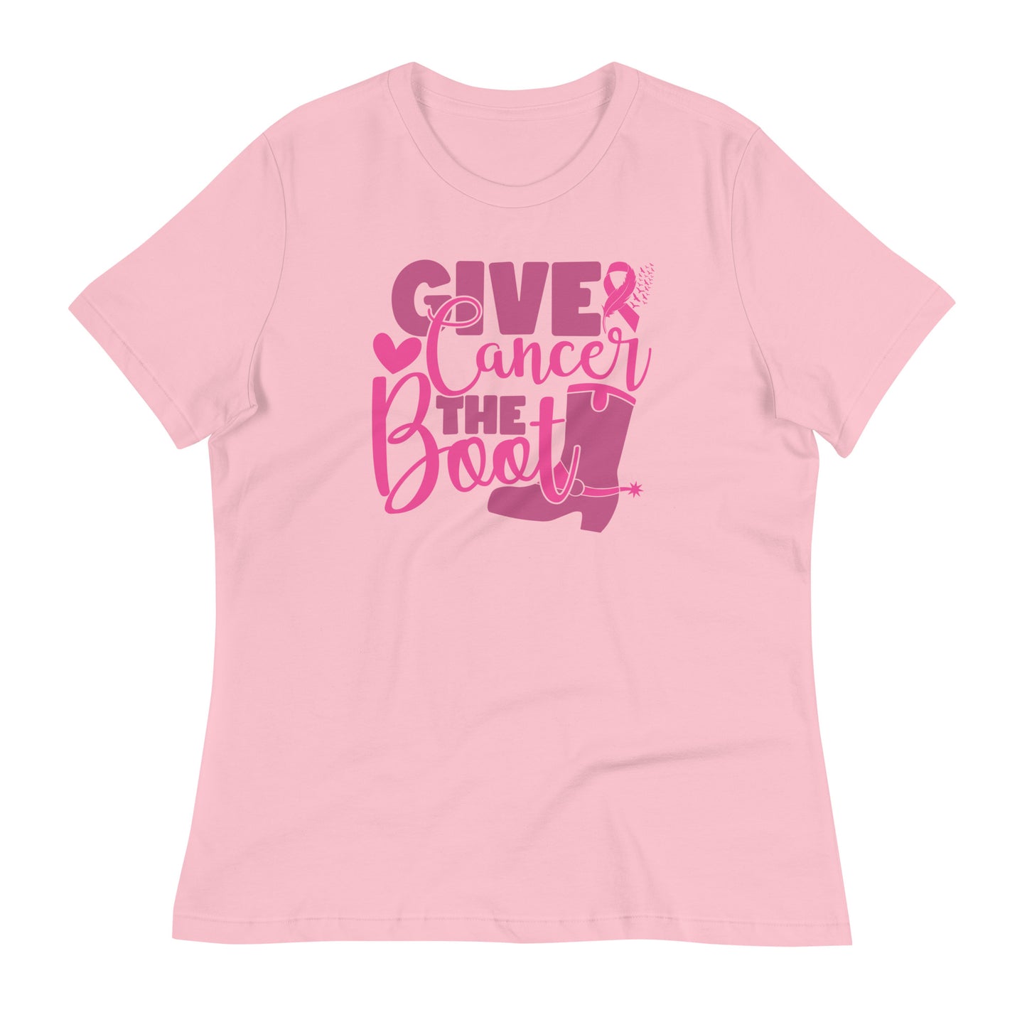 Give Cancer The Boot Breast Cancer Awareness Bella Canvas Relaxed Women's T-Shirt