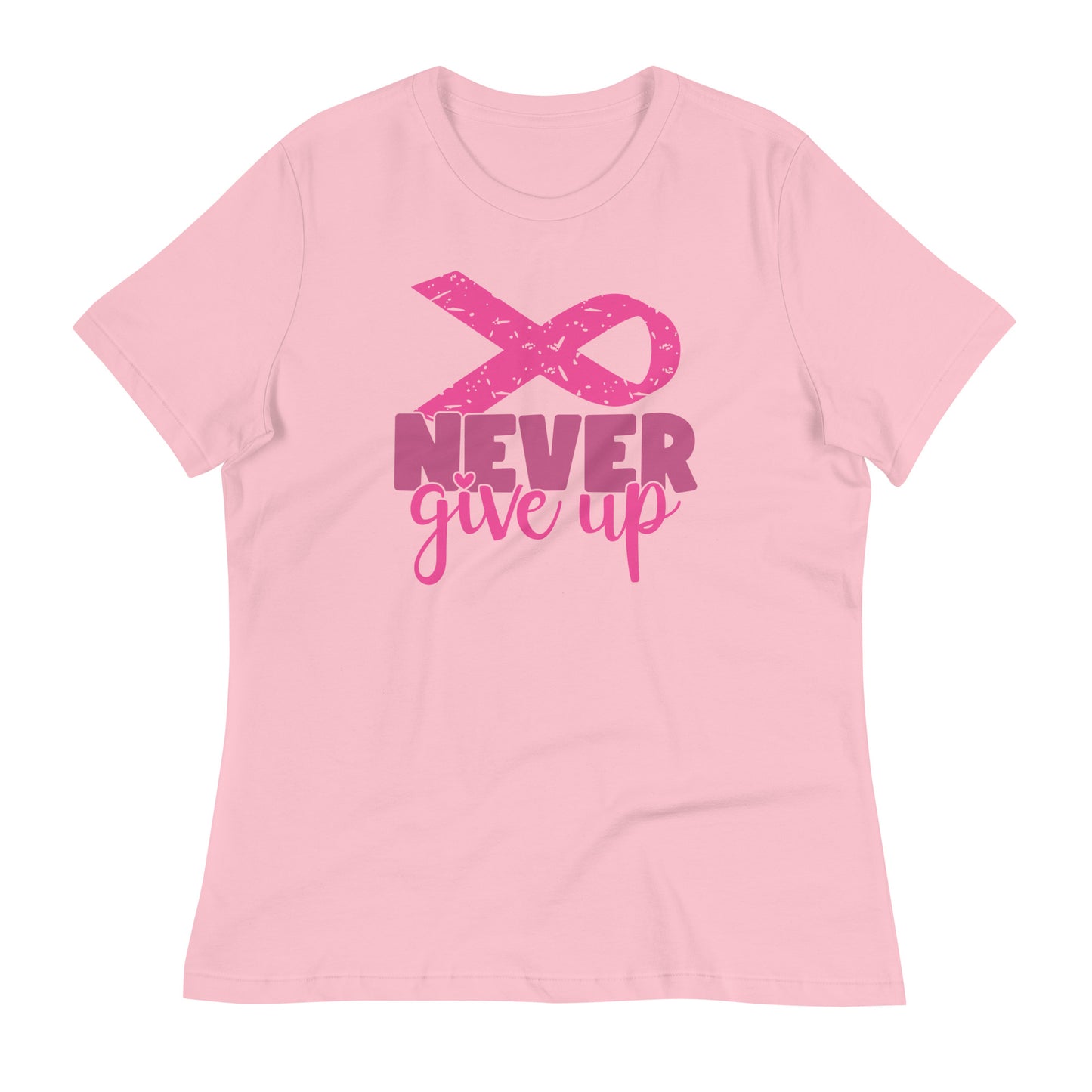 Never Give Up Breast Cancer Awareness Ribbon Bella Canvas Relaxed Women's T-Shirt