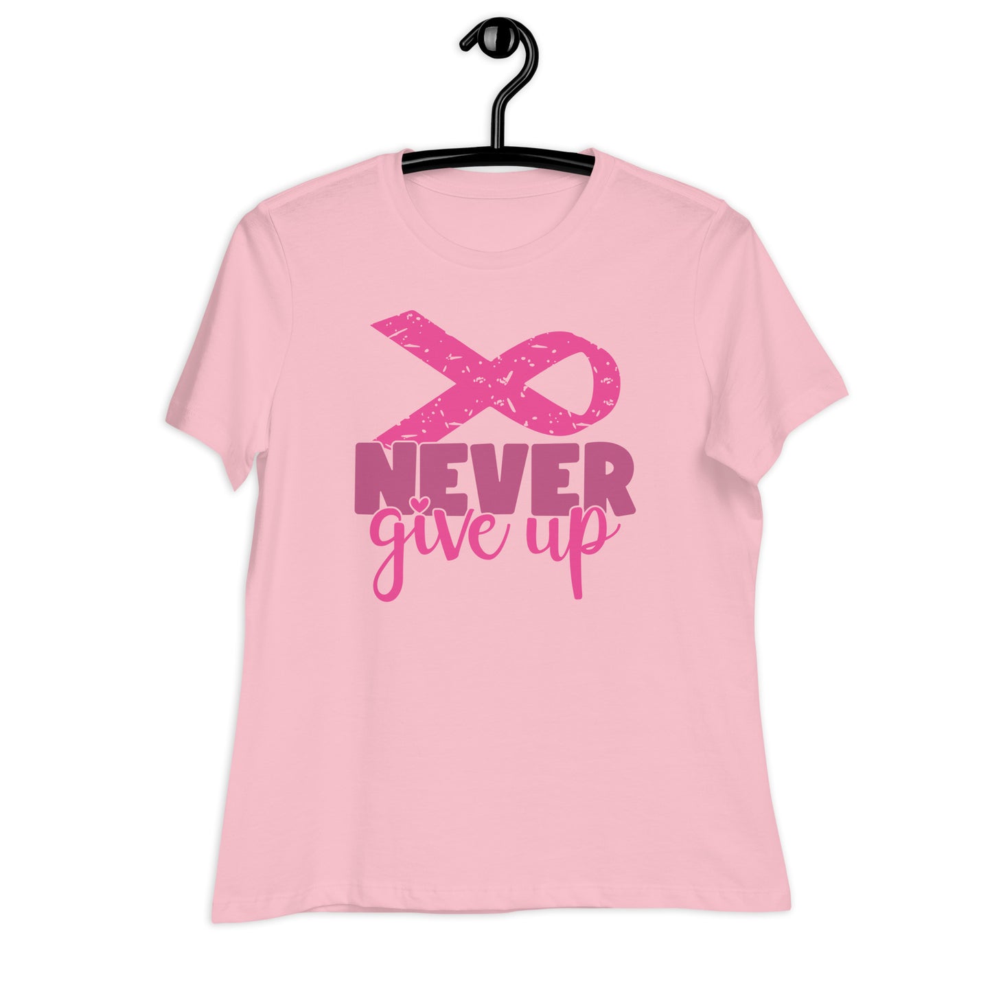 Never Give Up Breast Cancer Awareness Ribbon Bella Canvas Relaxed Women's T-Shirt