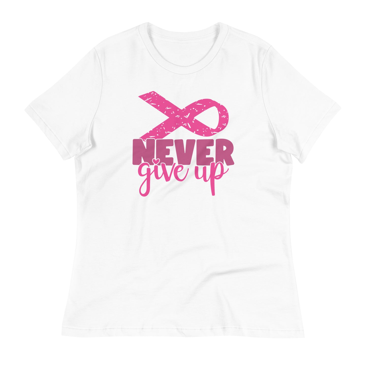 Never Give Up Breast Cancer Awareness Ribbon Bella Canvas Relaxed Women's T-Shirt
