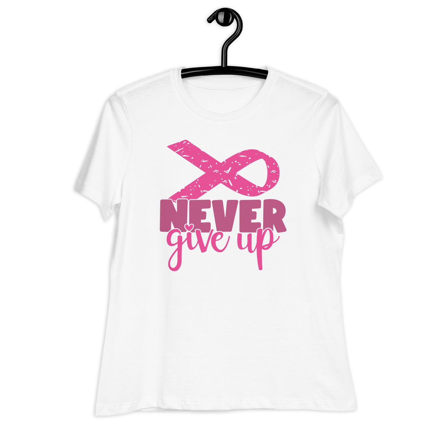 Never Give Up Breast Cancer Awareness Ribbon Bella Canvas Relaxed Women's T-Shirt