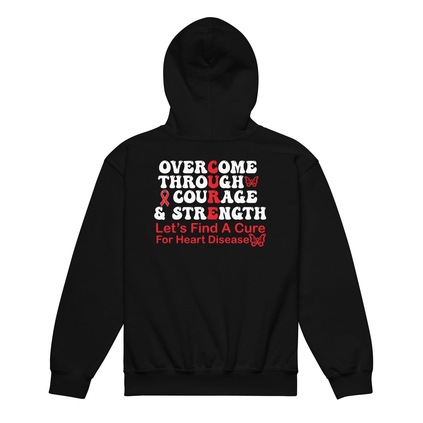 Overcome Through Courage and Strength Heart Disease Awareness Classic Gildan Youth Hoodie