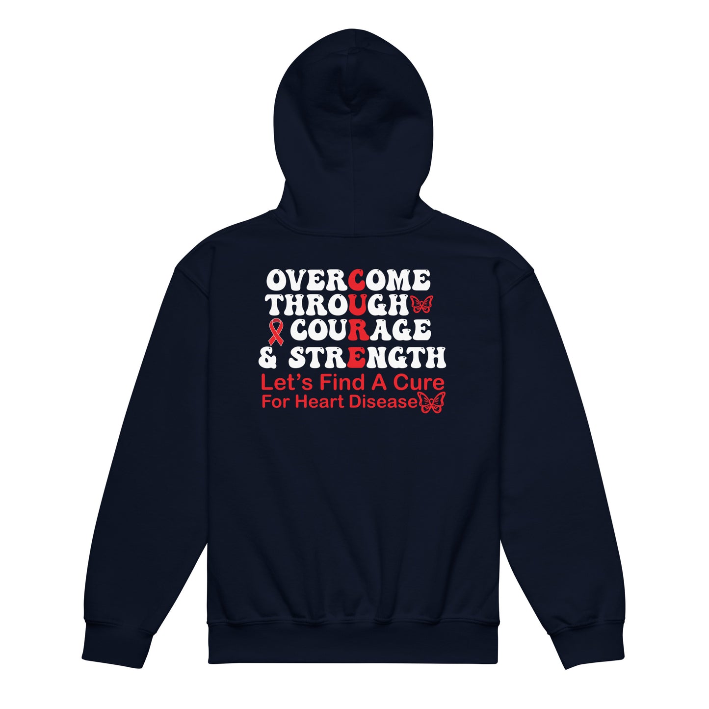 Overcome Through Courage and Strength Heart Disease Awareness Classic Gildan Youth Hoodie