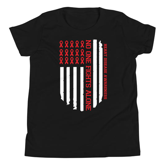 No One Fights Alone Heart Disease Awareness Quality Cotton Bella Canvas Youth T-Shirt