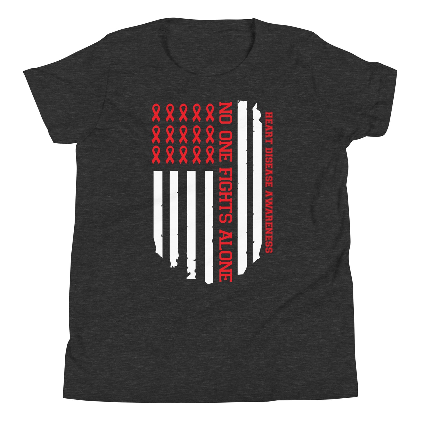 No One Fights Alone Heart Disease Awareness Quality Cotton Bella Canvas Youth T-Shirt