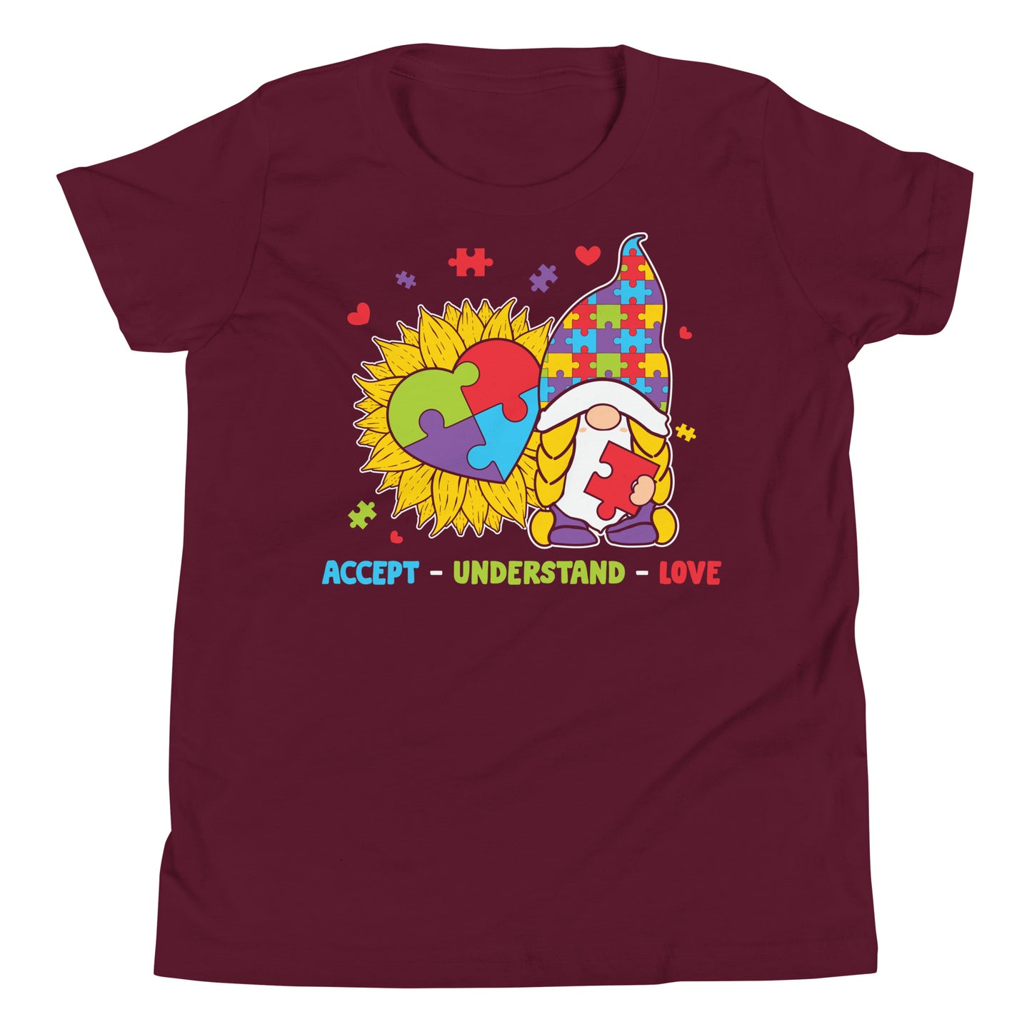 Autism Gnome Accept Understand Love Quality Cotton Bella Canvas Youth T-Shirt