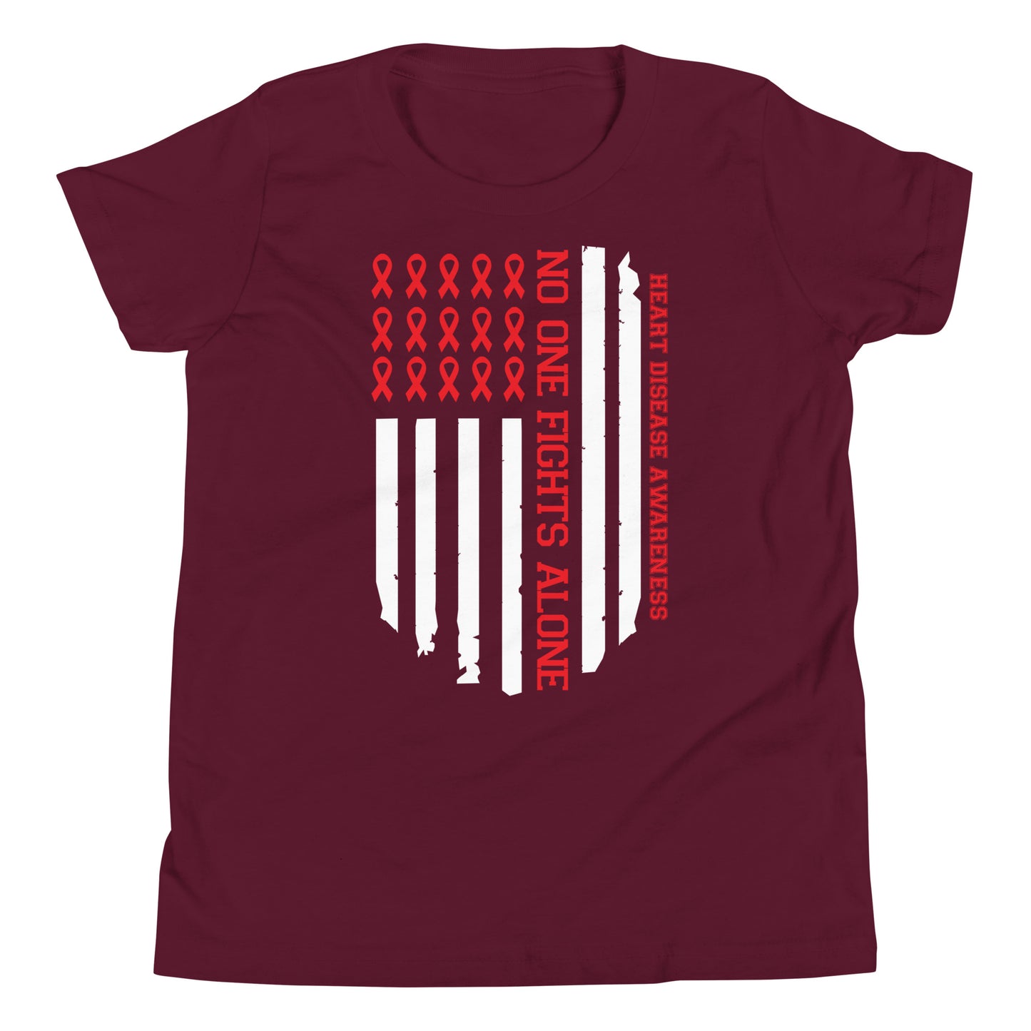 No One Fights Alone Heart Disease Awareness Quality Cotton Bella Canvas Youth T-Shirt