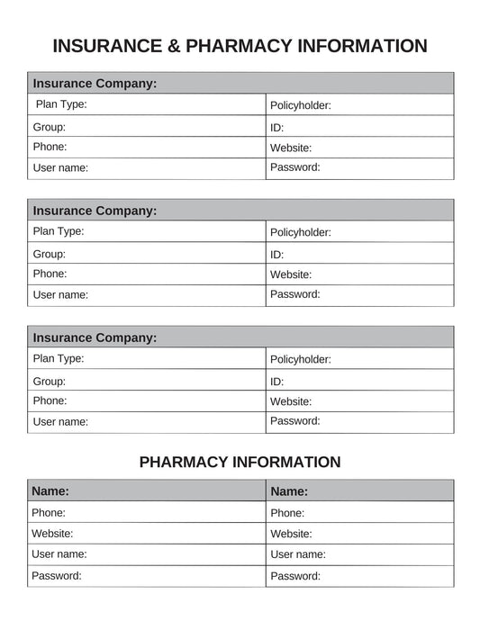 Insurance & Pharmacy Information Sheet