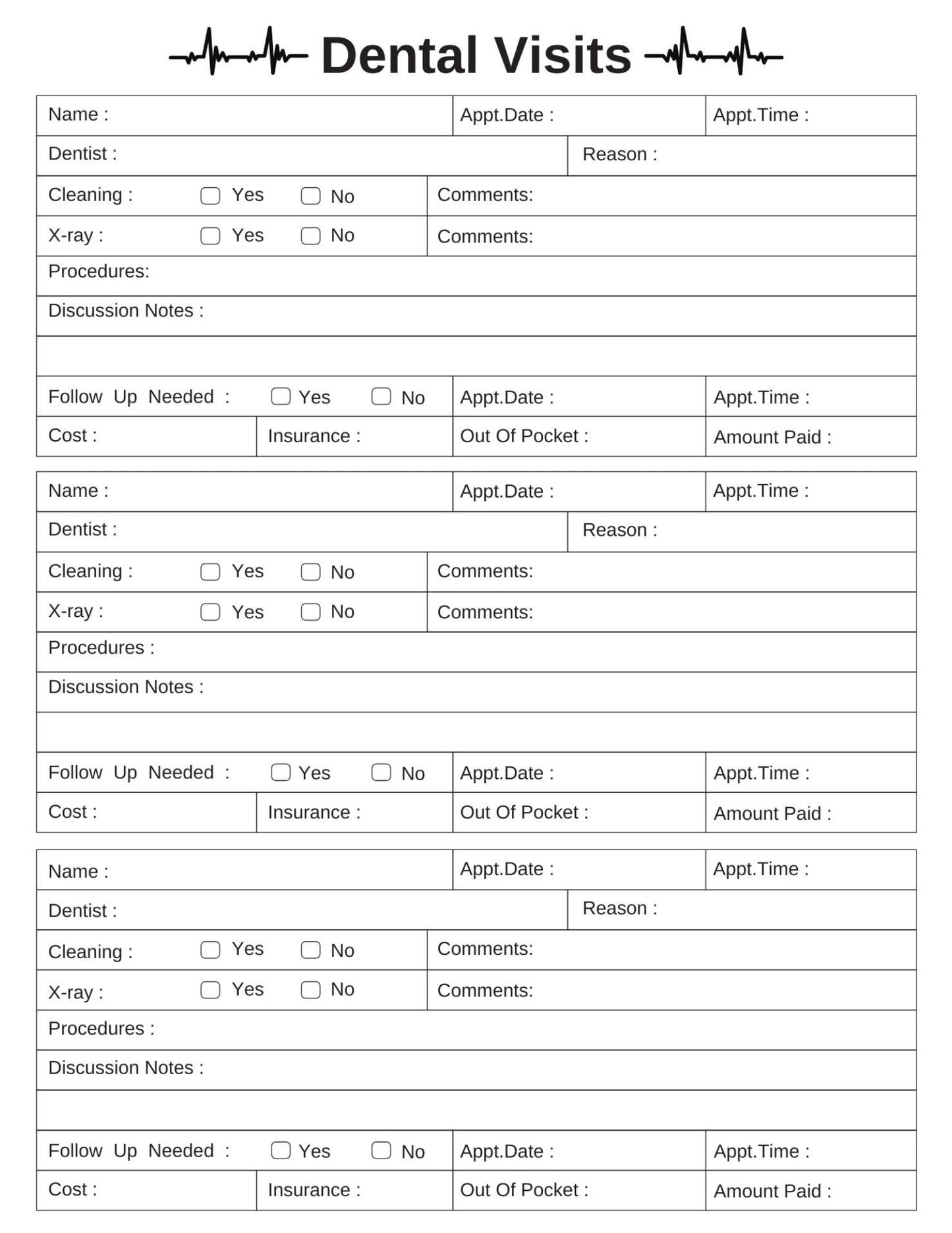 Dental Visits Sheet