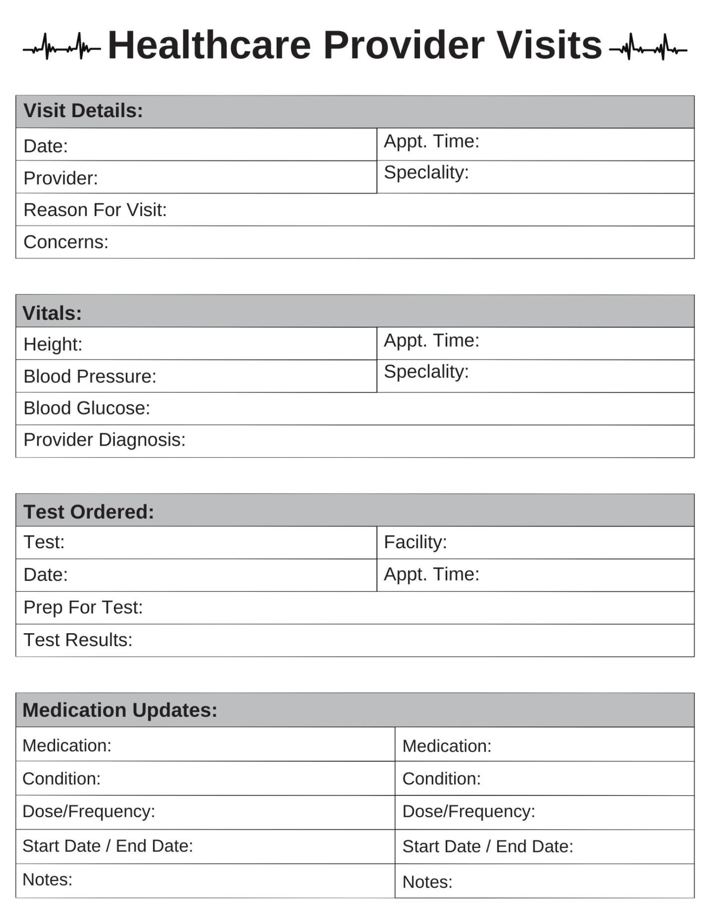 Set of 3 Healthcare Provider Visits Sheet's