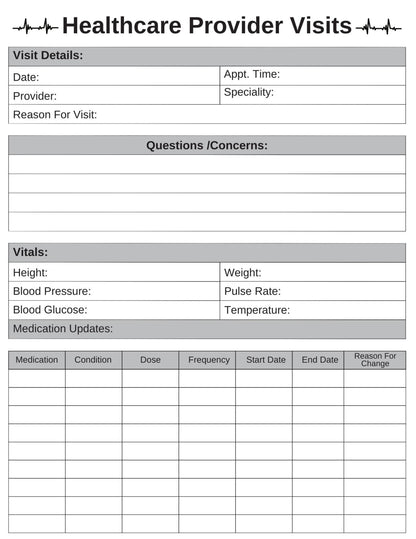 Set of 3 Healthcare Provider Visits Sheet's