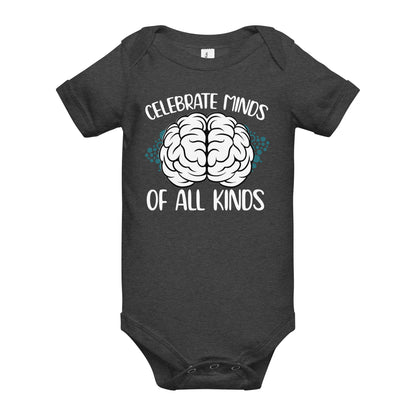 Celebrate Minds of All Kinds Quality Cotton Bella Canvas Baby Onesie