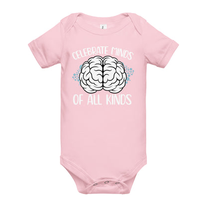 Celebrate Minds of All Kinds Quality Cotton Bella Canvas Baby Onesie