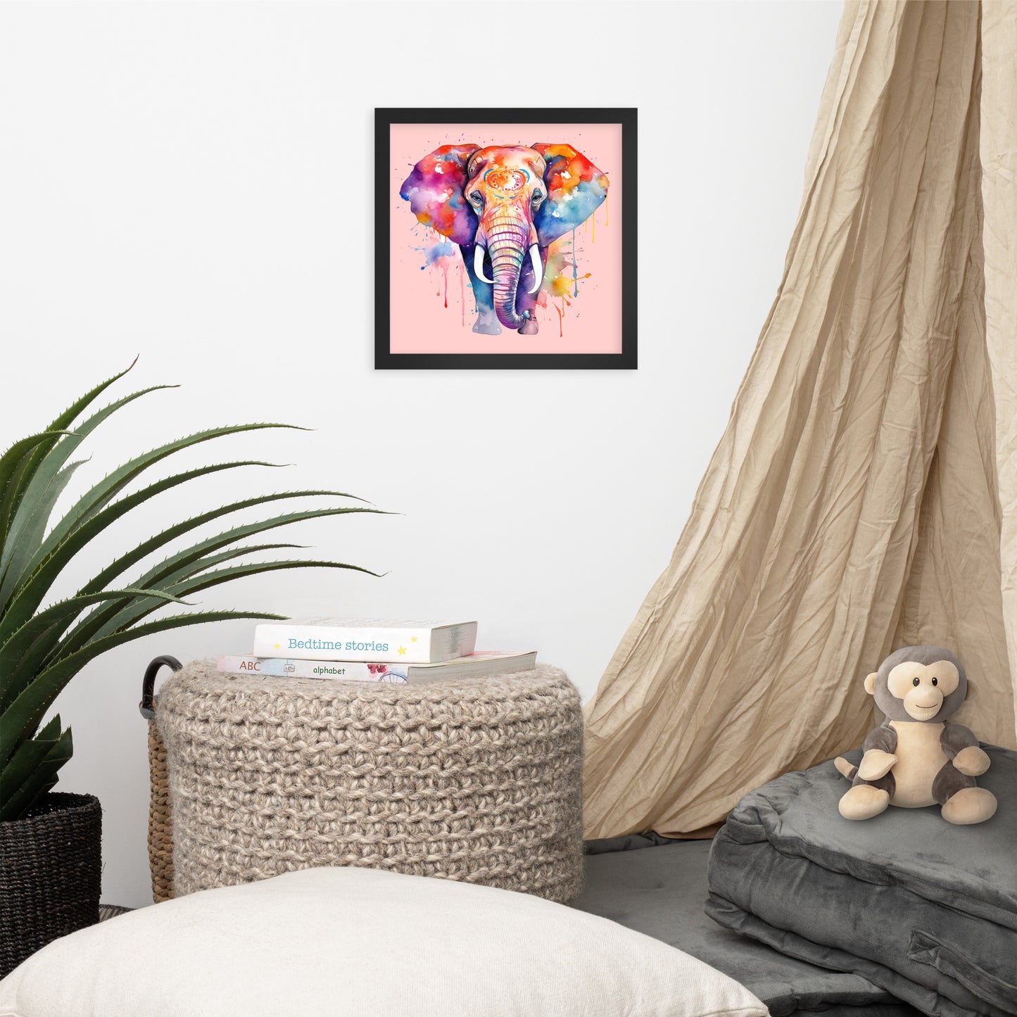 Watercolor Elephant Wooden Framed Quality Print